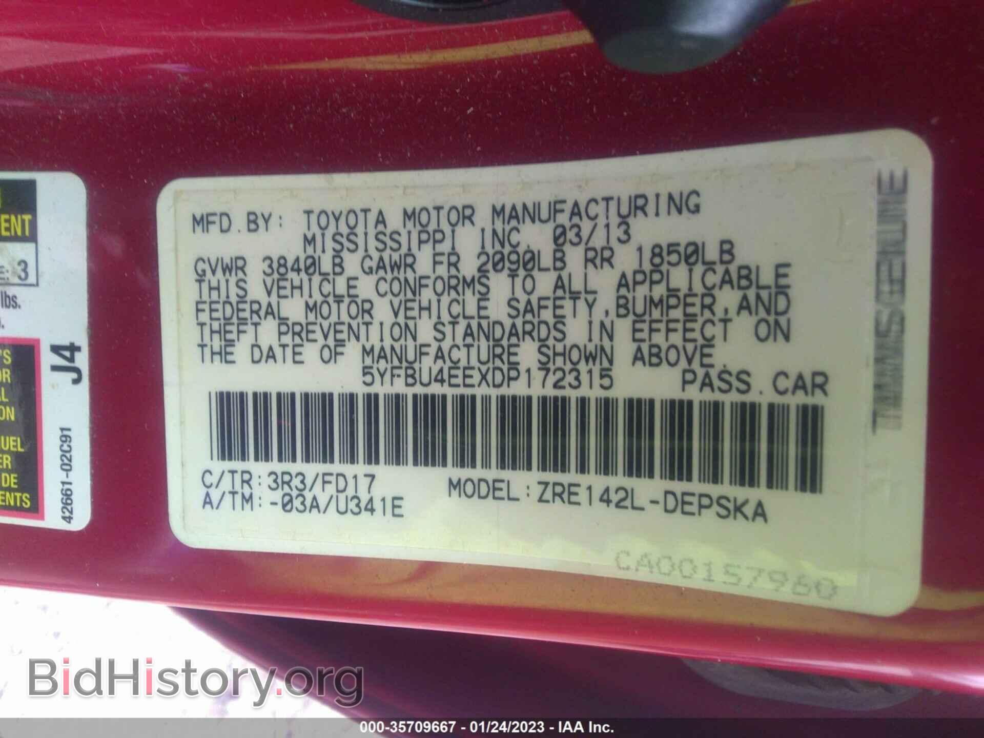 2013 TOYOTA COROLLA - VIN: 5YFBU4EEXDP172315 - Фото 9