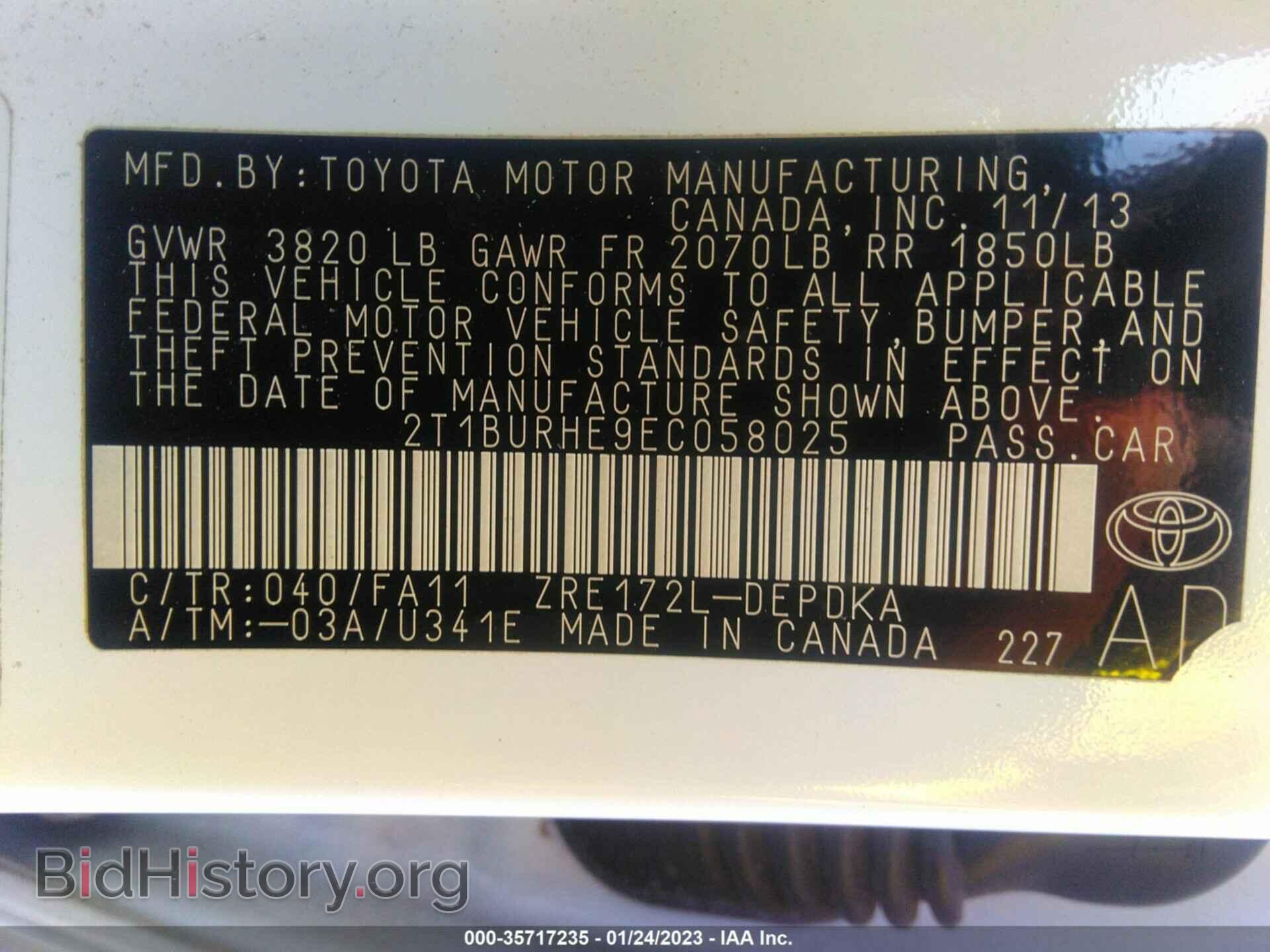 2014 TOYOTA COROLLA - VIN: 2T1BURHE9EC058025 - Фото 9