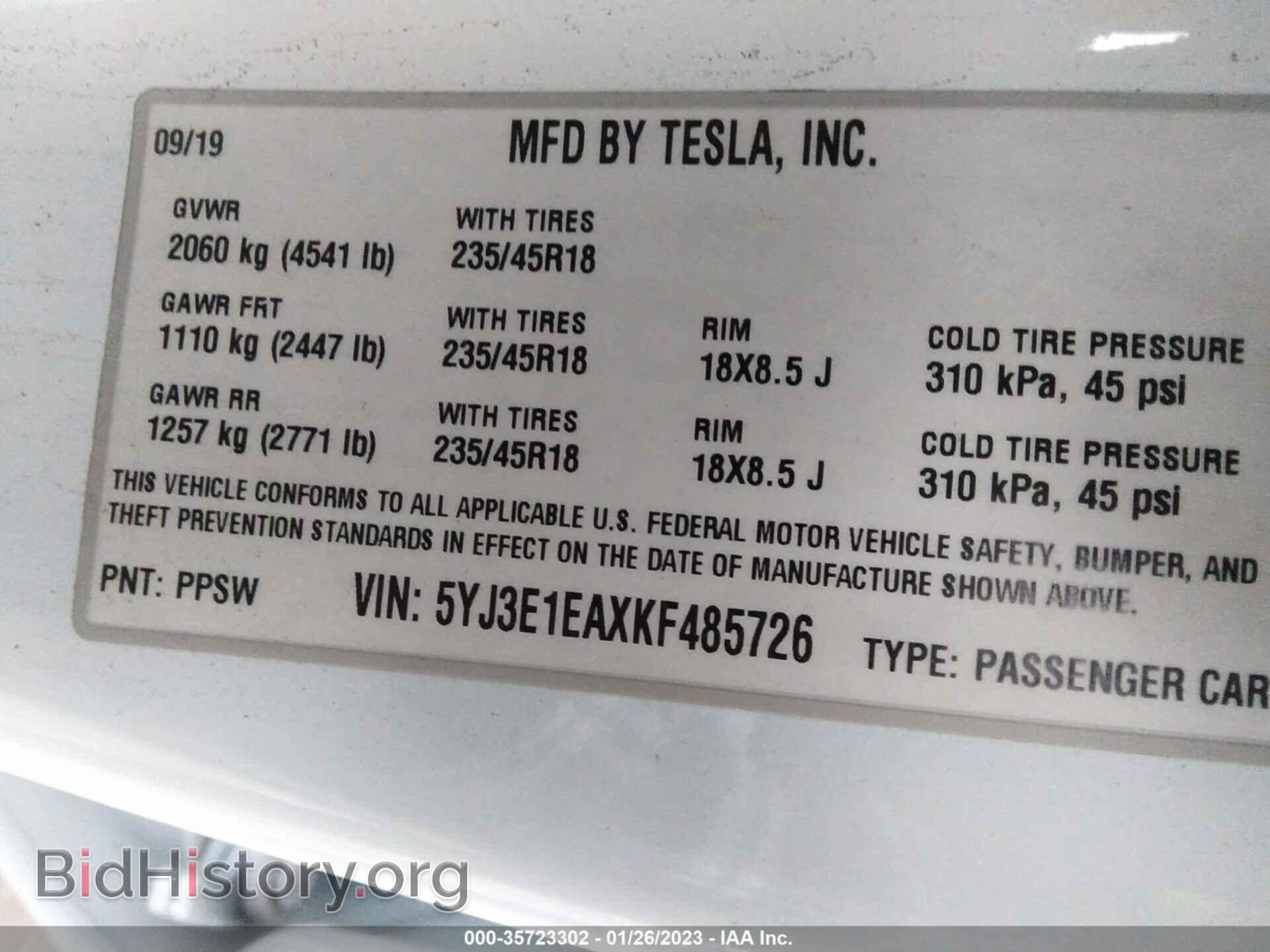 2019 TESLA MODEL 3 - VIN: 5YJ3E1EAXKF485726 - Photo 9