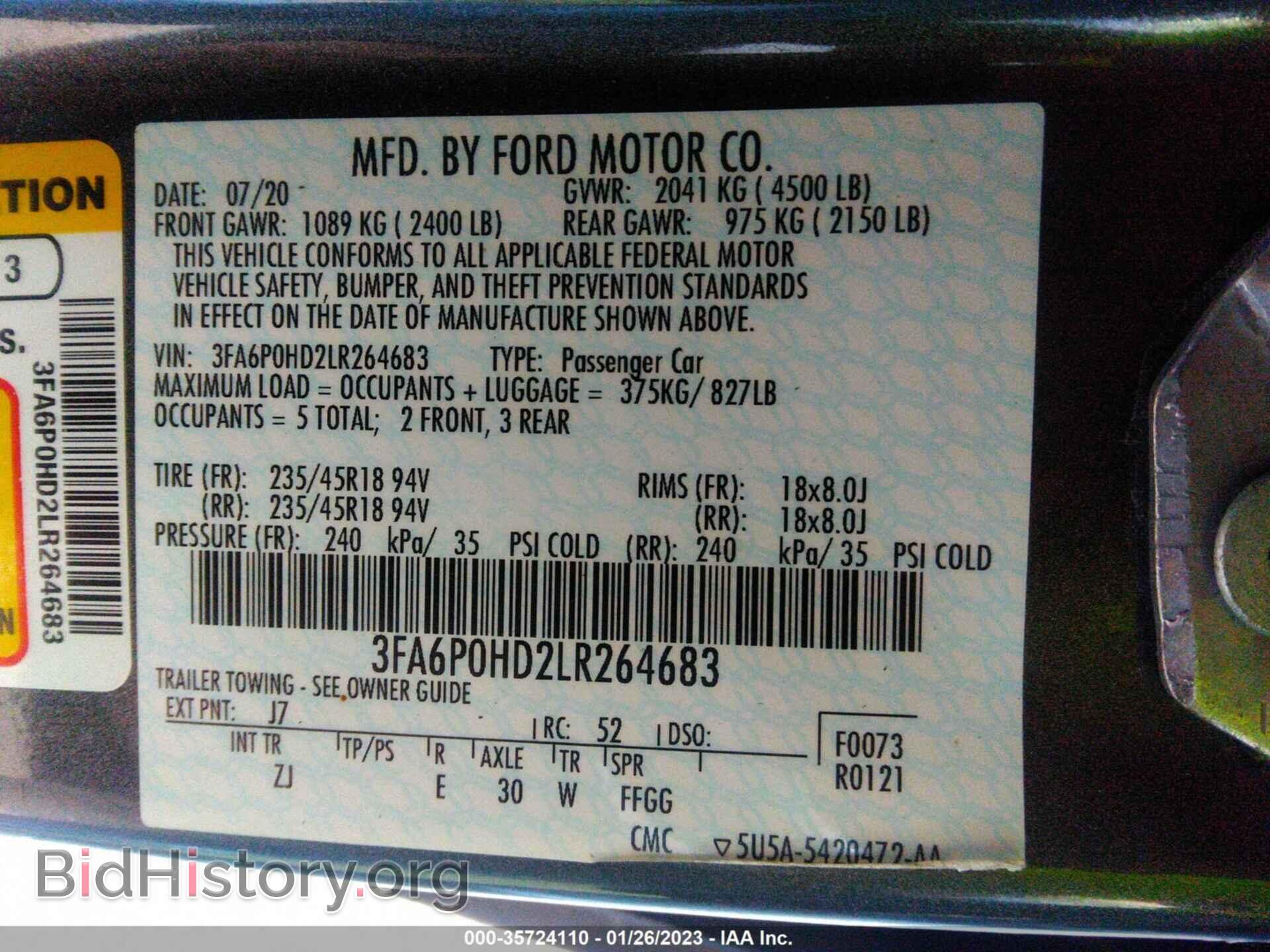 2020 FORD FUSION - VIN: 3FA6P0HD2LR264683 - Фото 9
