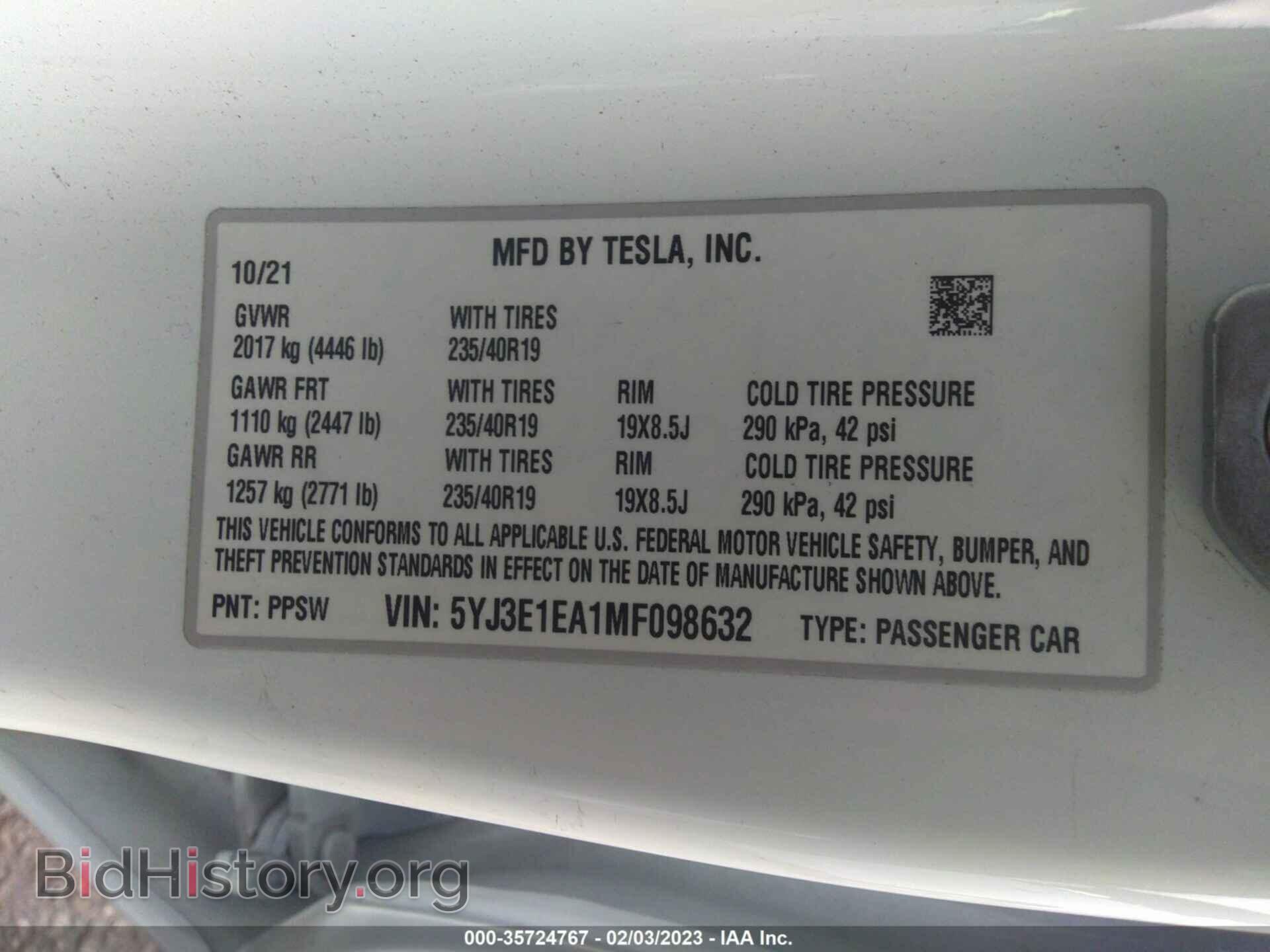 2021 TESLA MODEL 3 - VIN: 5YJ3E1EA1MF098632 - Фото 9