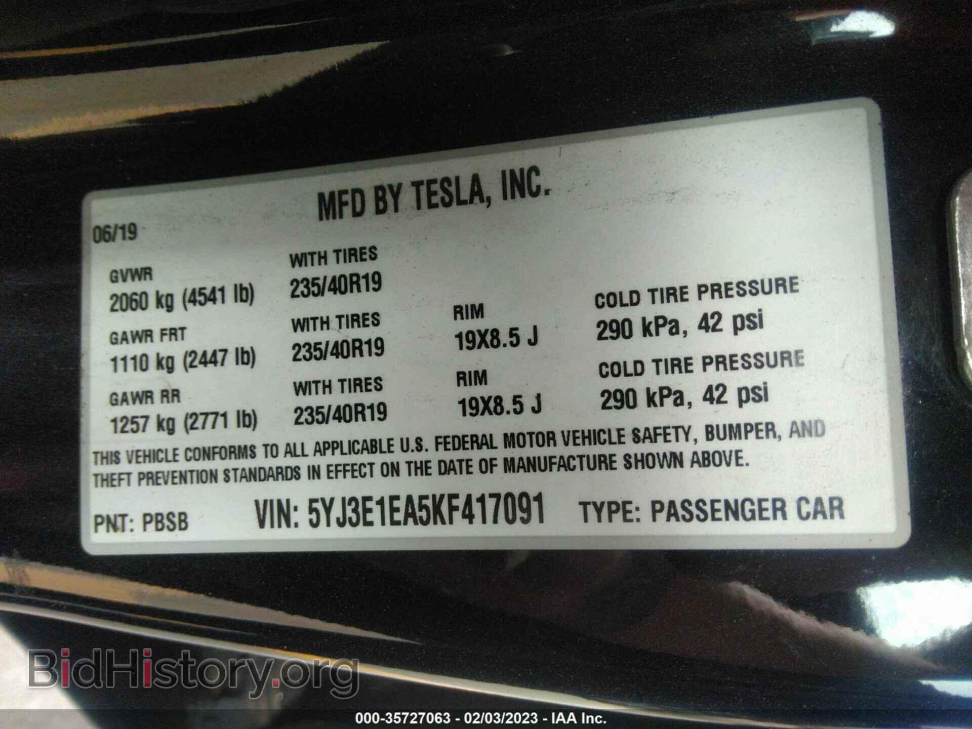 2019 TESLA MODEL 3 - VIN: 5YJ3E1EA5KF417091 - Фото 9