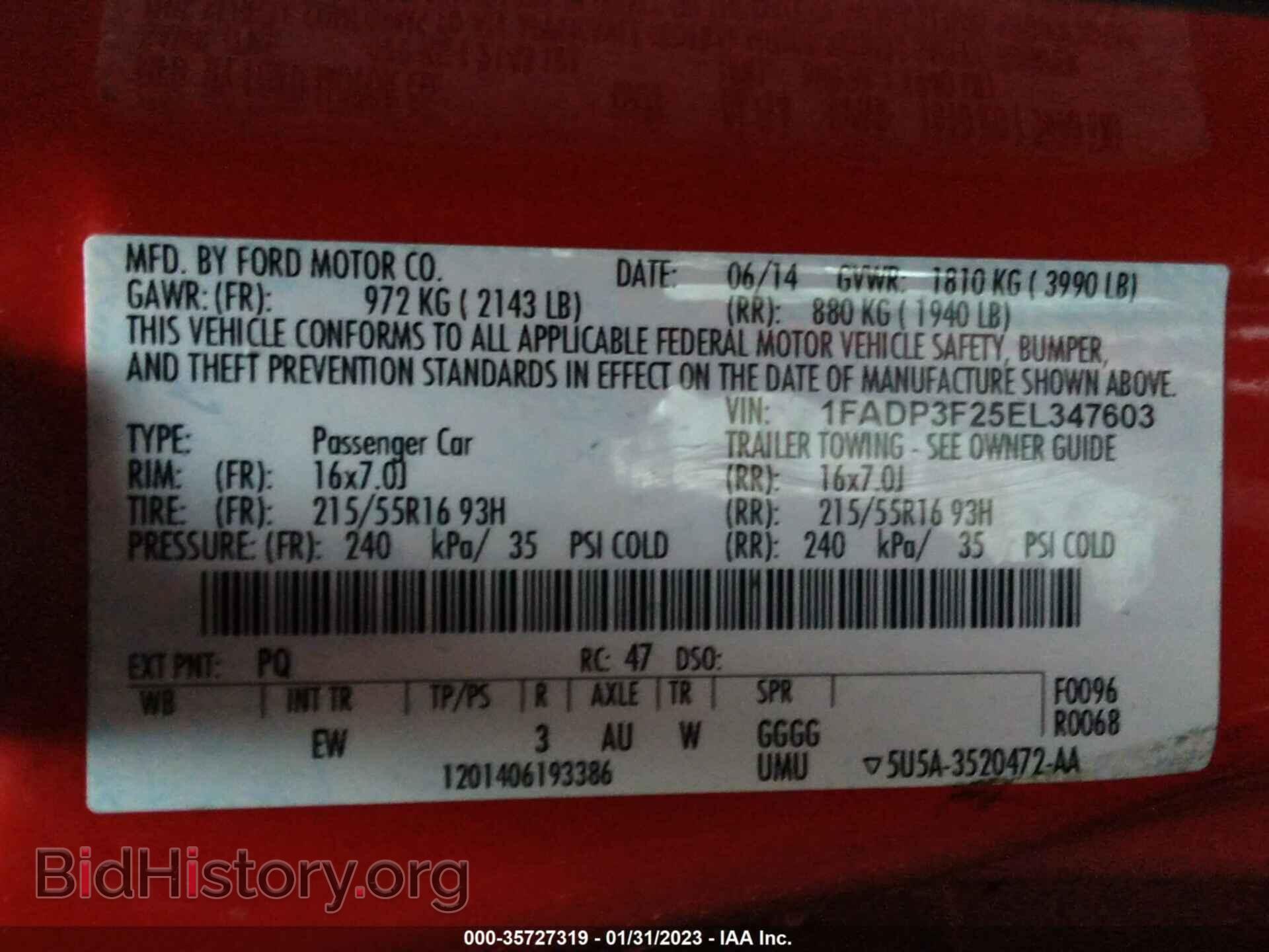 2014 FORD FOCUS - VIN: 1FADP3F25EL347603 - Фото 9