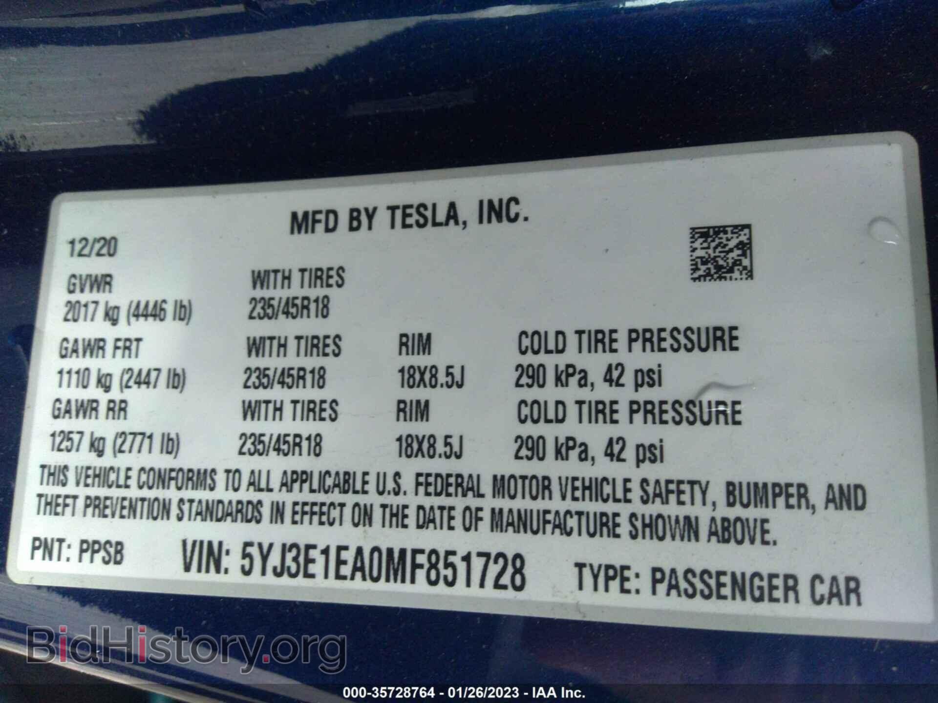 2021 TESLA MODEL 3 - VIN: 5YJ3E1EA0MF851728 - Фото 9