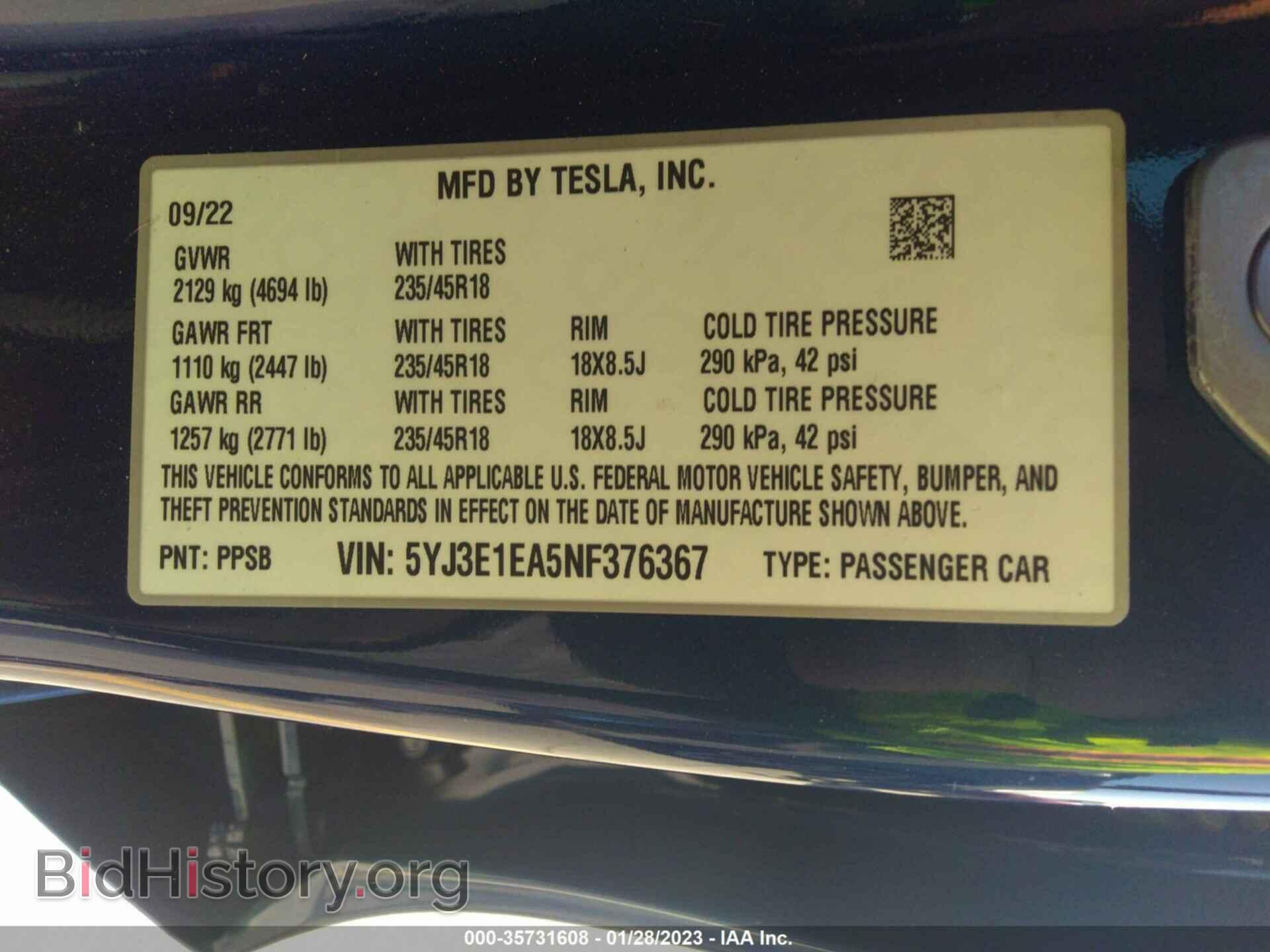 2022 TESLA MODEL 3 - VIN: 5YJ3E1EA5NF376367 - Photo 9
