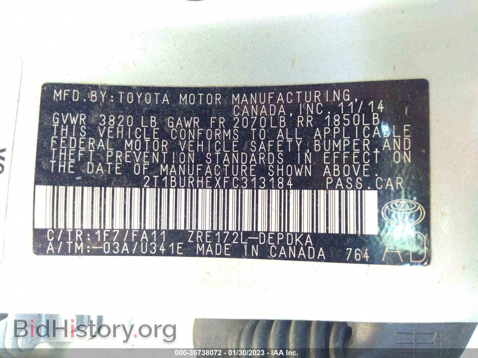 2015 TOYOTA COROLLA - VIN: 2T1BURHEXFC313184 - Фото 9