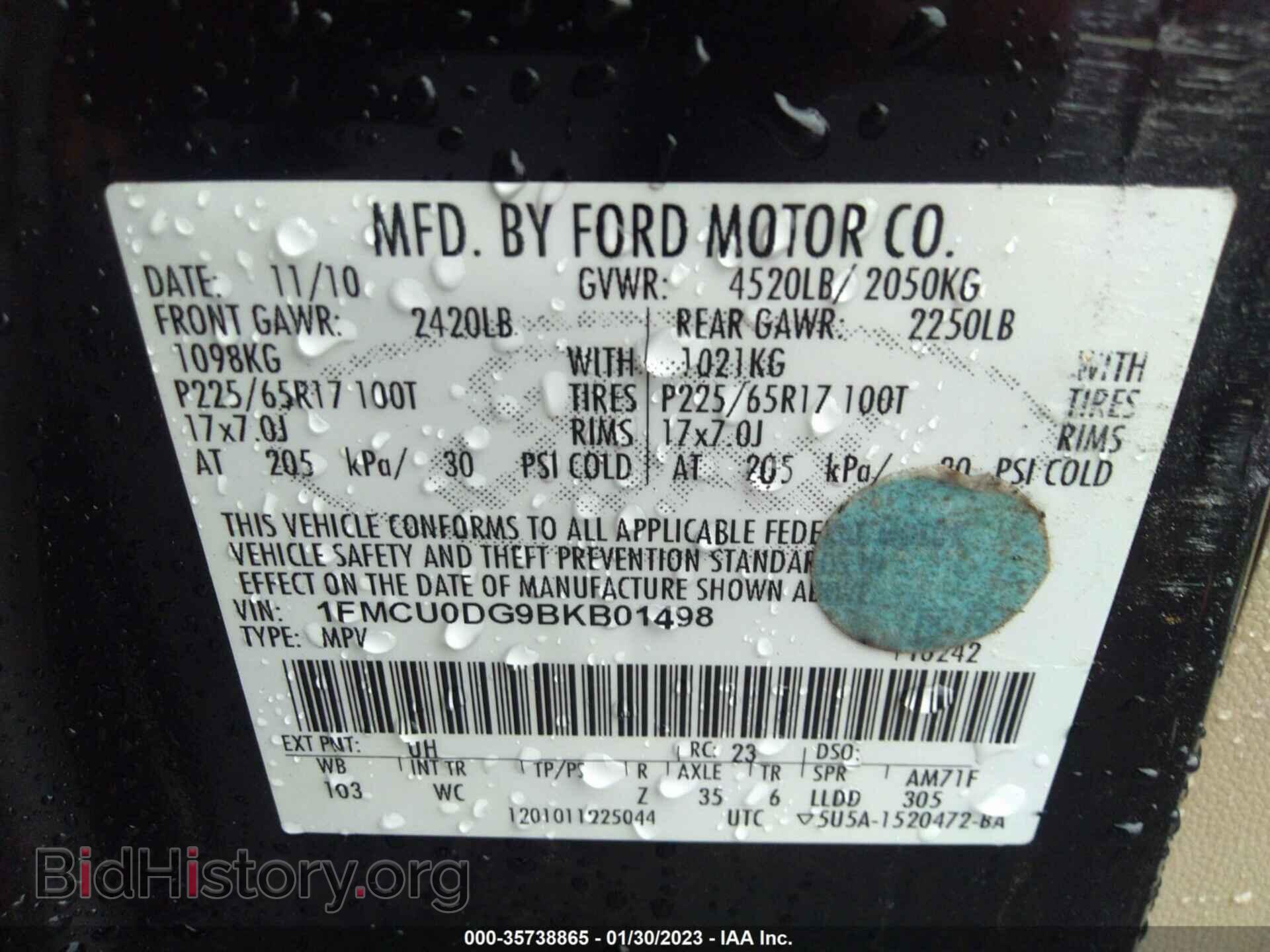 2011 FORD ESCAPE - VIN: 1FMCU0DG9BKB01498 - Фото 9