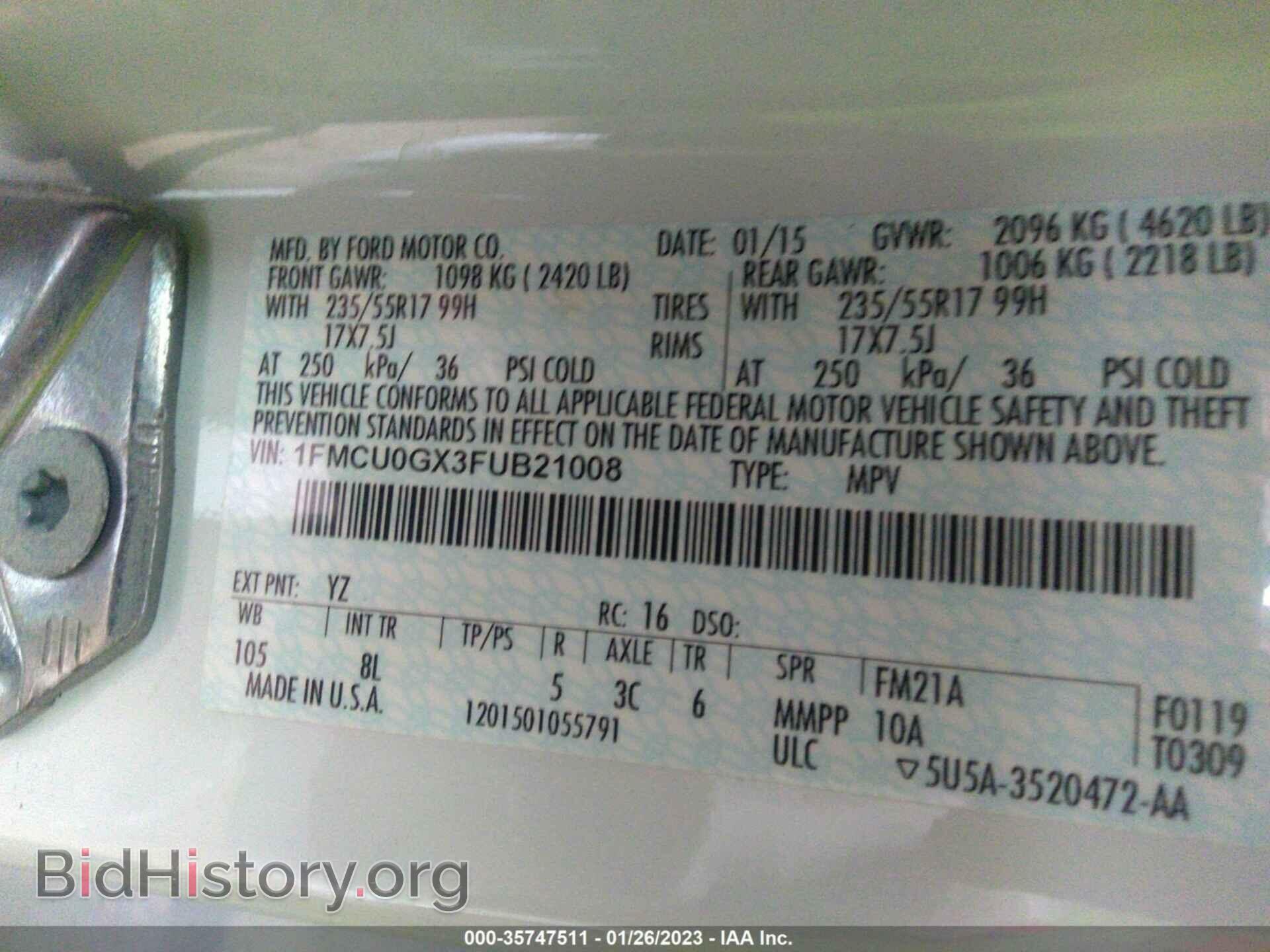 2015 FORD ESCAPE - VIN: 1FMCU0GX3FUB21008 - Фото 9