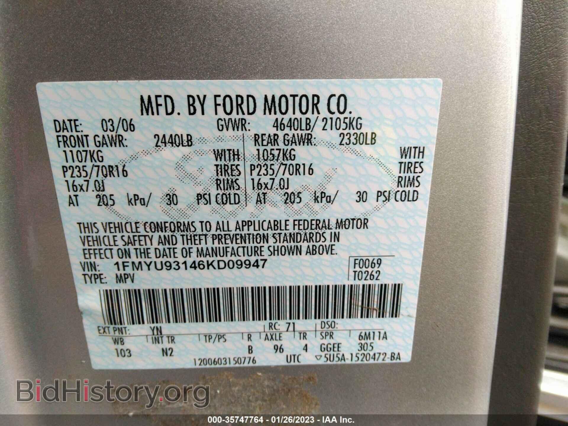 2006 FORD ESCAPE - VIN: 1FMYU93146KD09947 - Фото 9
