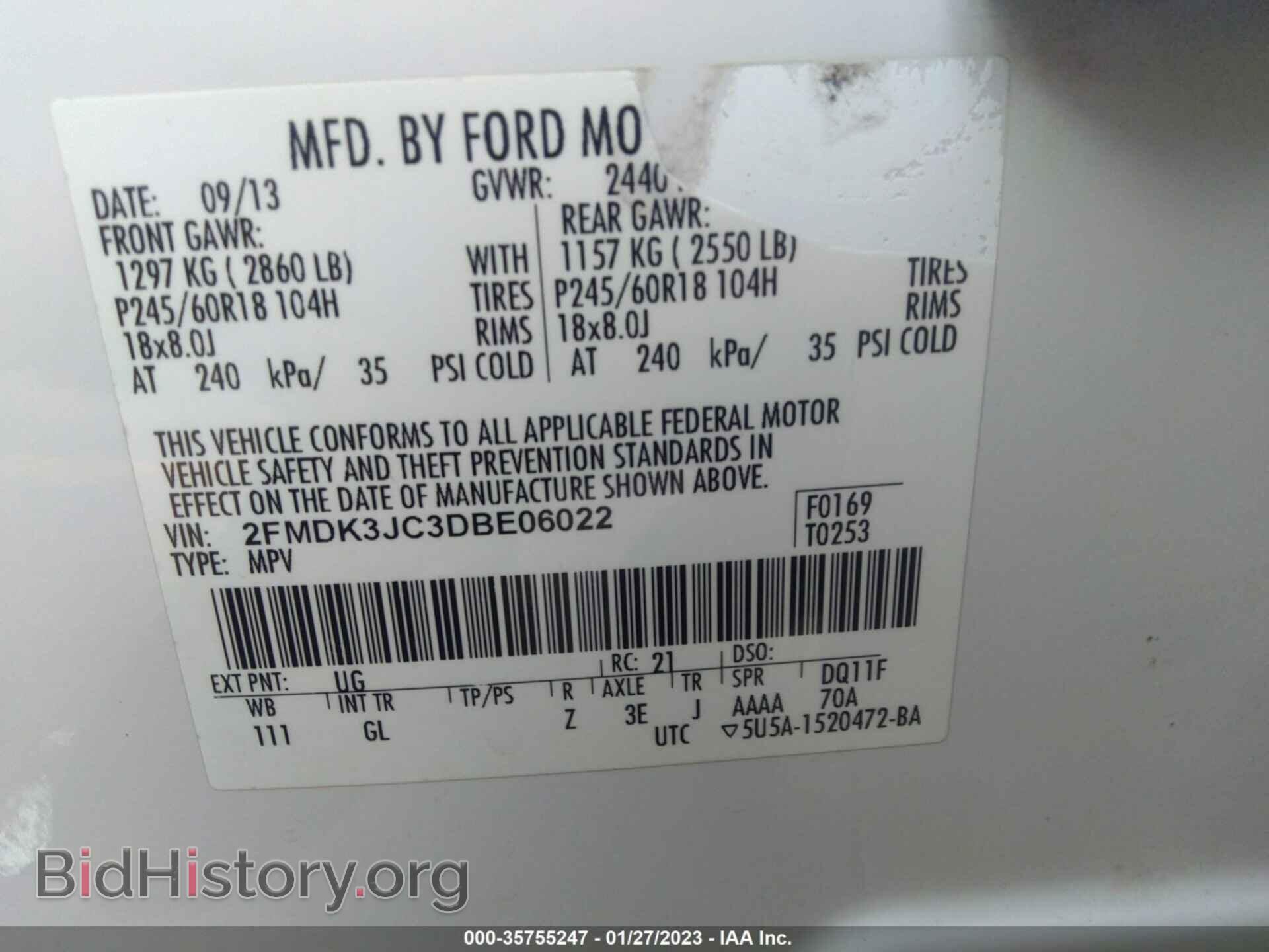 2013 FORD EDGE - VIN: 2FMDK3JC3DBE06022 - Фото 9