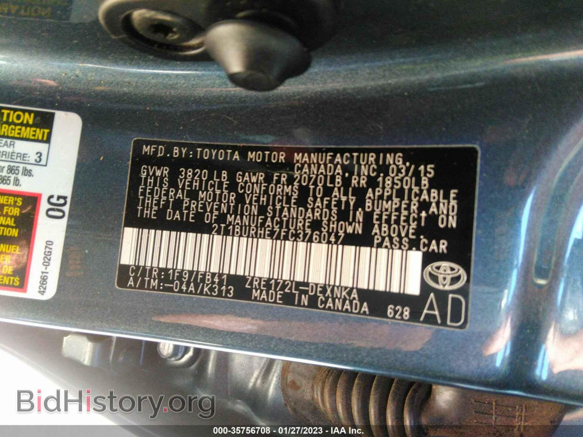 2015 TOYOTA COROLLA - VIN: 2T1BURHE7FC376047 - Фото 9