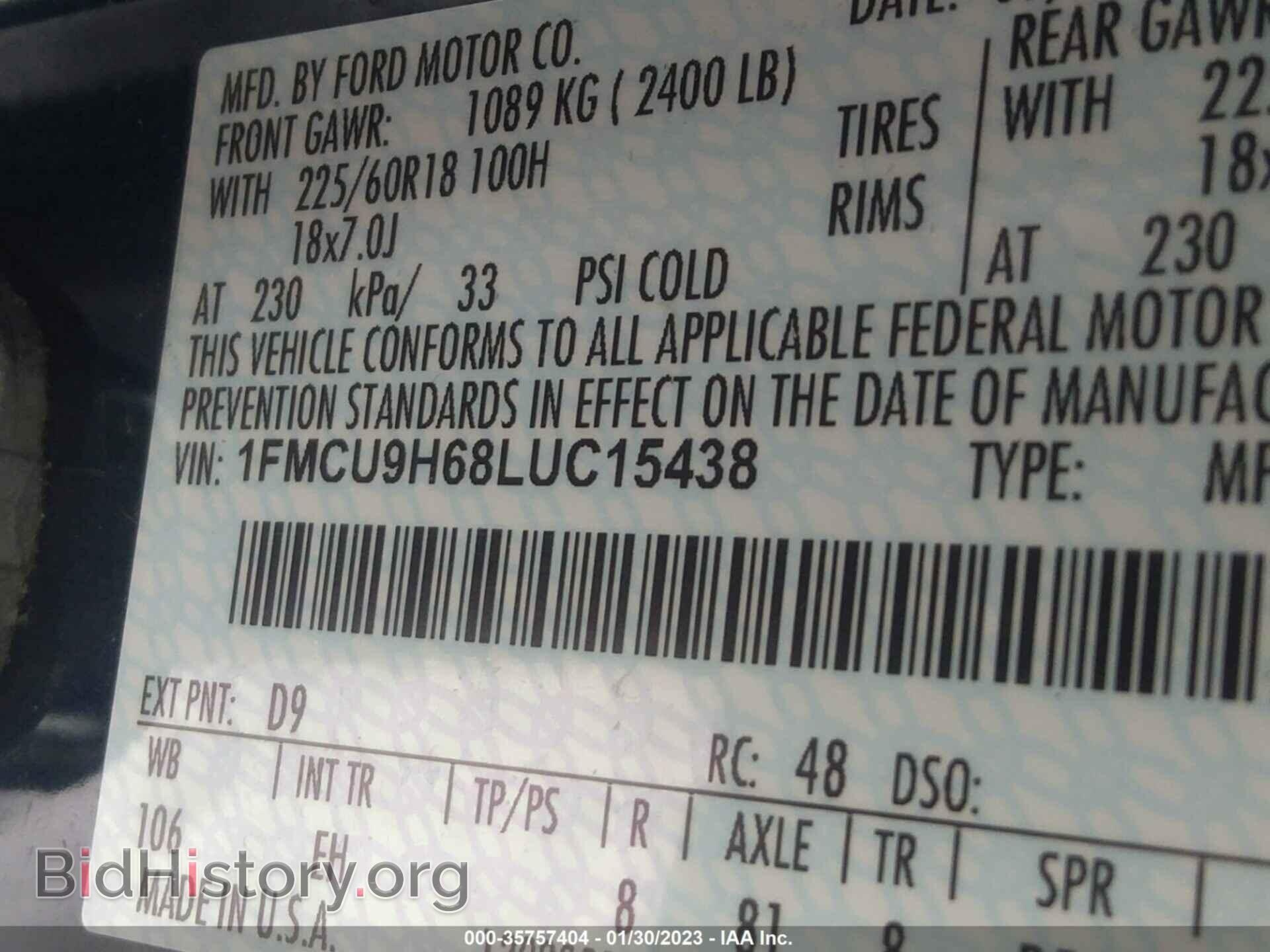 2020 FORD ESCAPE - VIN: 1FMCU9H68LUC15438 - Фото 9