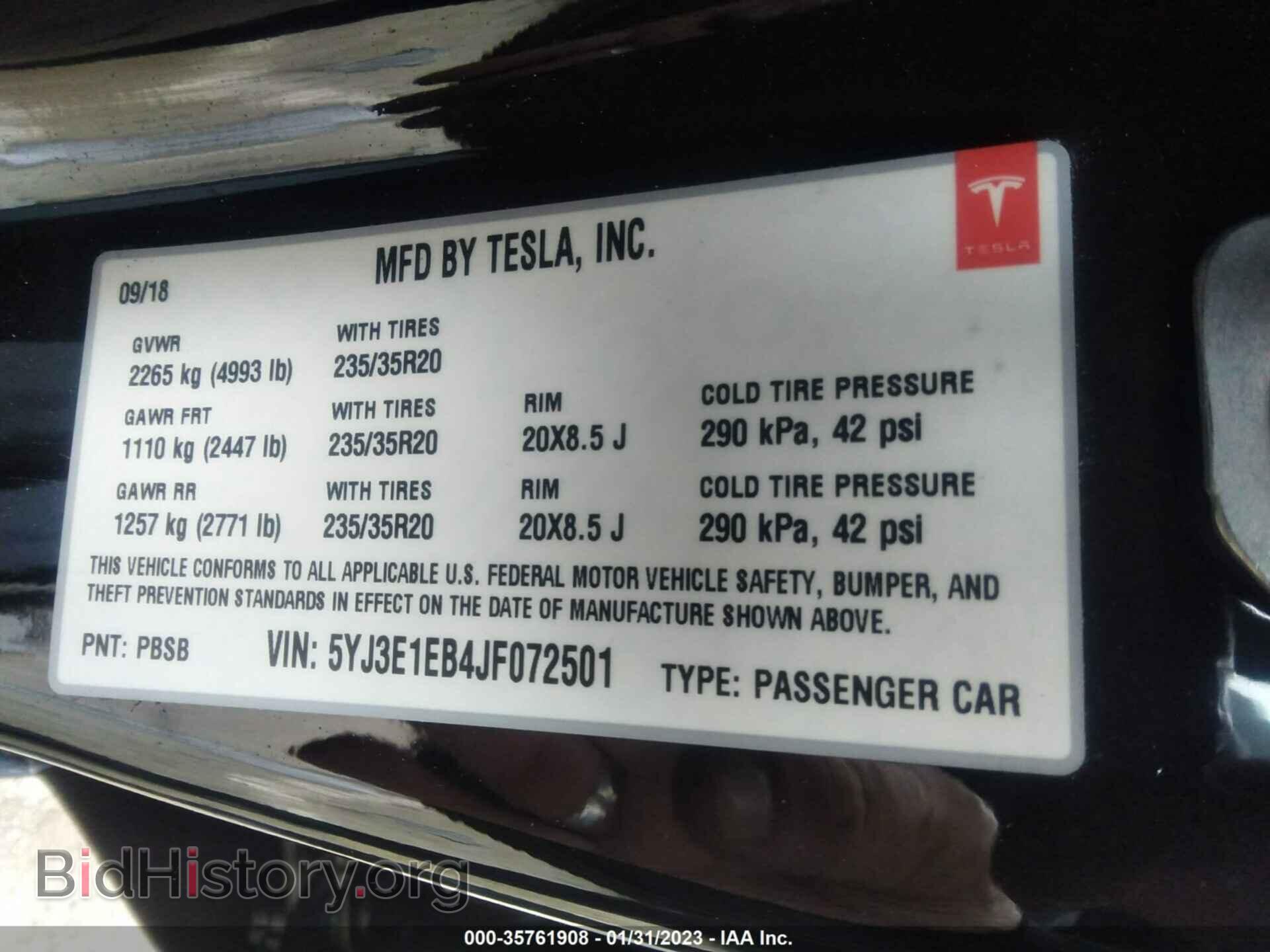 2018 TESLA MODEL 3 - VIN: 5YJ3E1EB4JF072501 - Фото 9