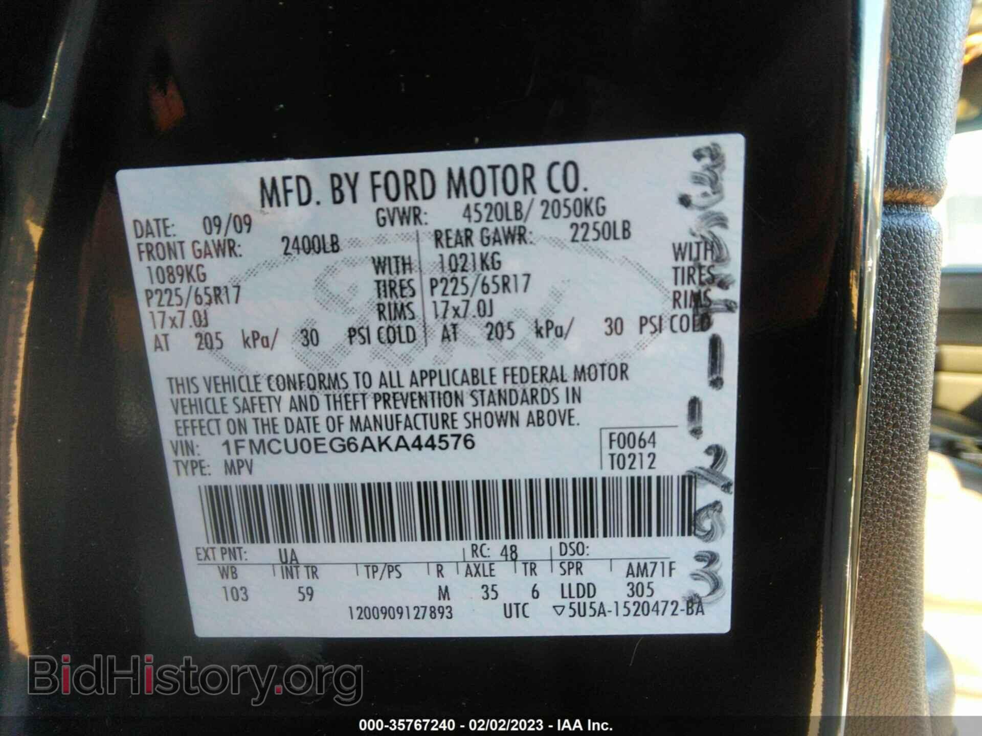 2010 FORD ESCAPE - VIN: 1FMCU0EG6AKA44576 - Фото 9