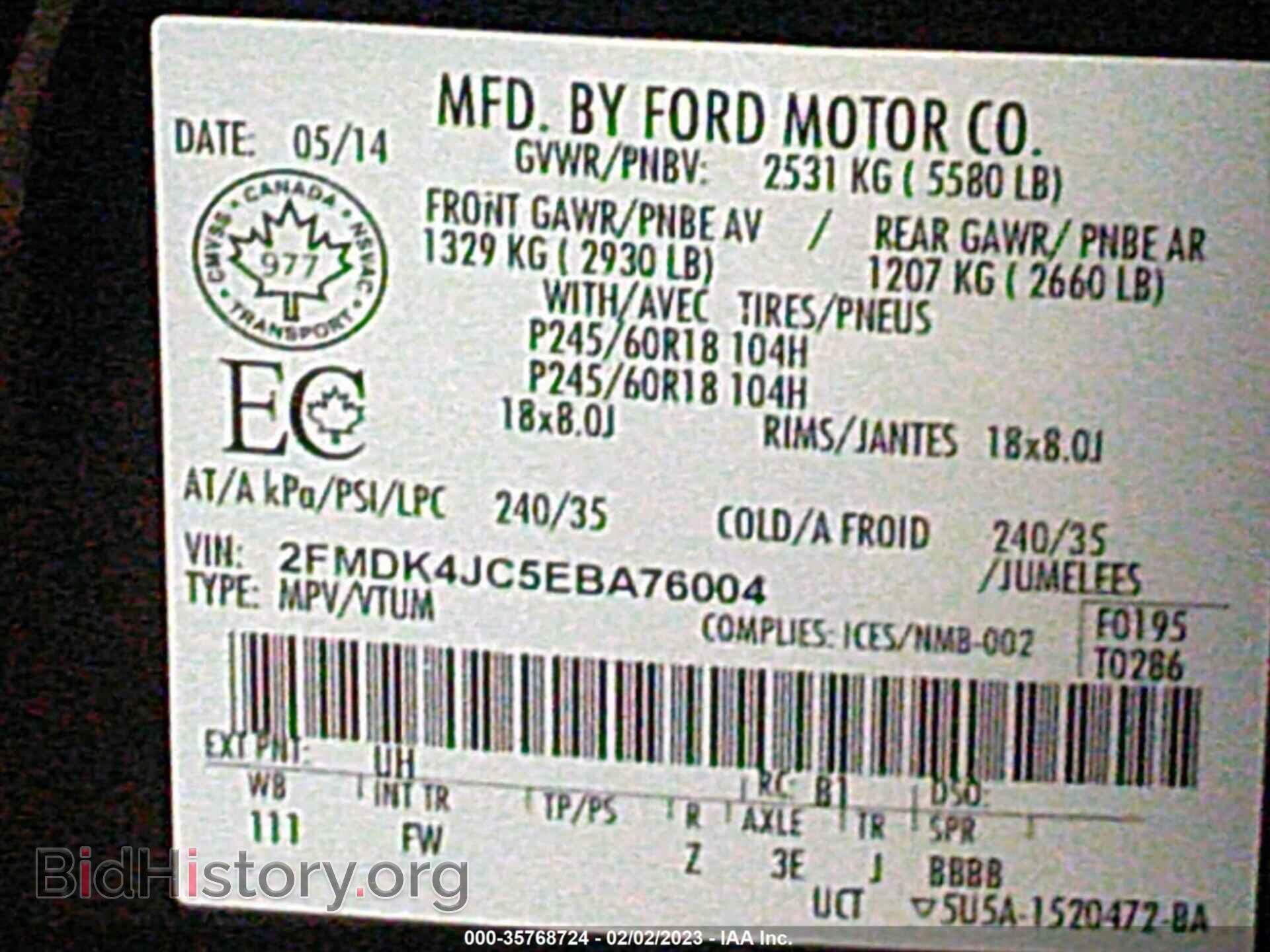 2014 FORD EDGE - VIN: 2FMDK4JC5EBA76004 - Photo 9