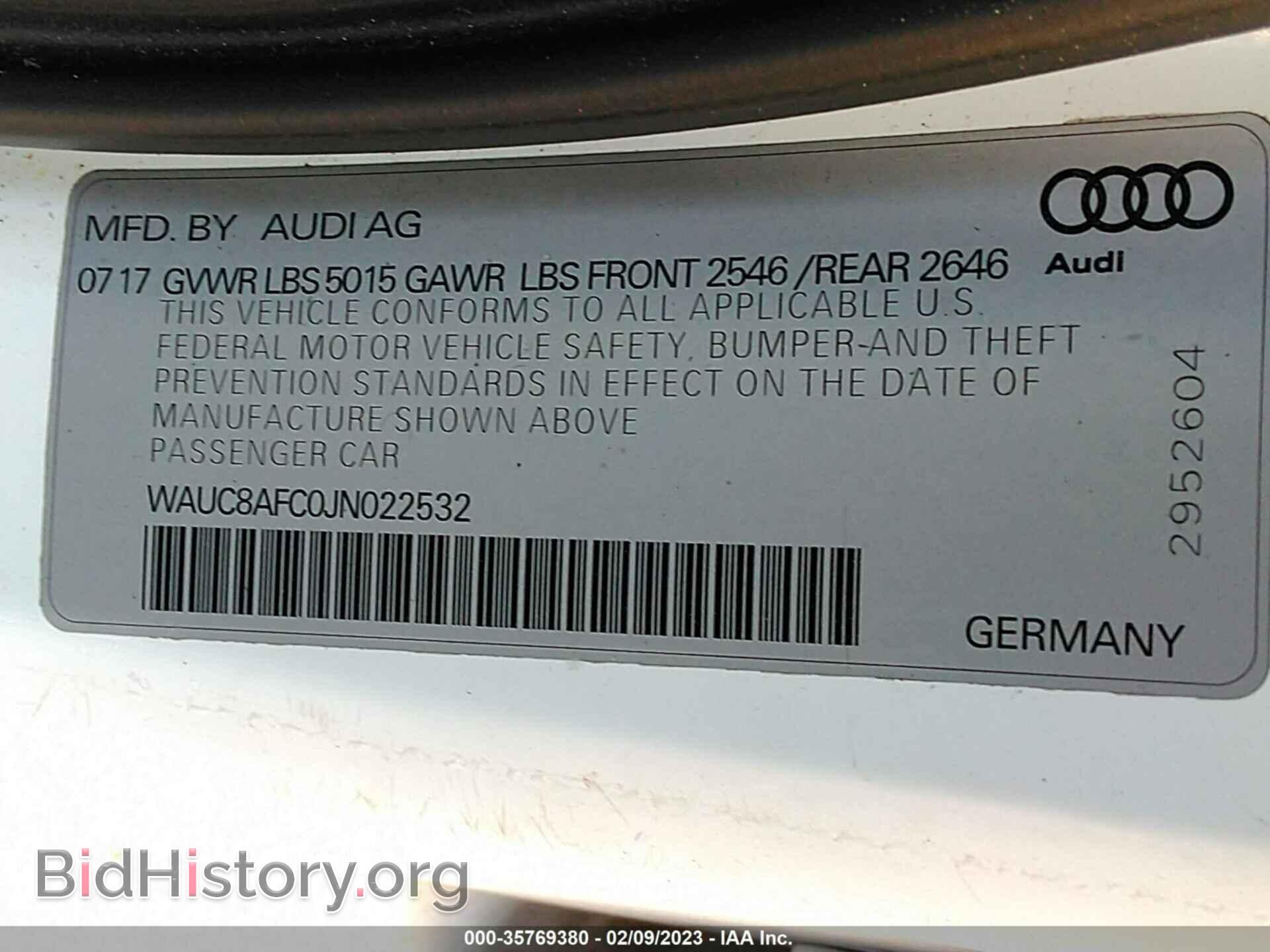2018 AUDI A6 - VIN: WAUC8AFC0JN022532 - Фото 9
