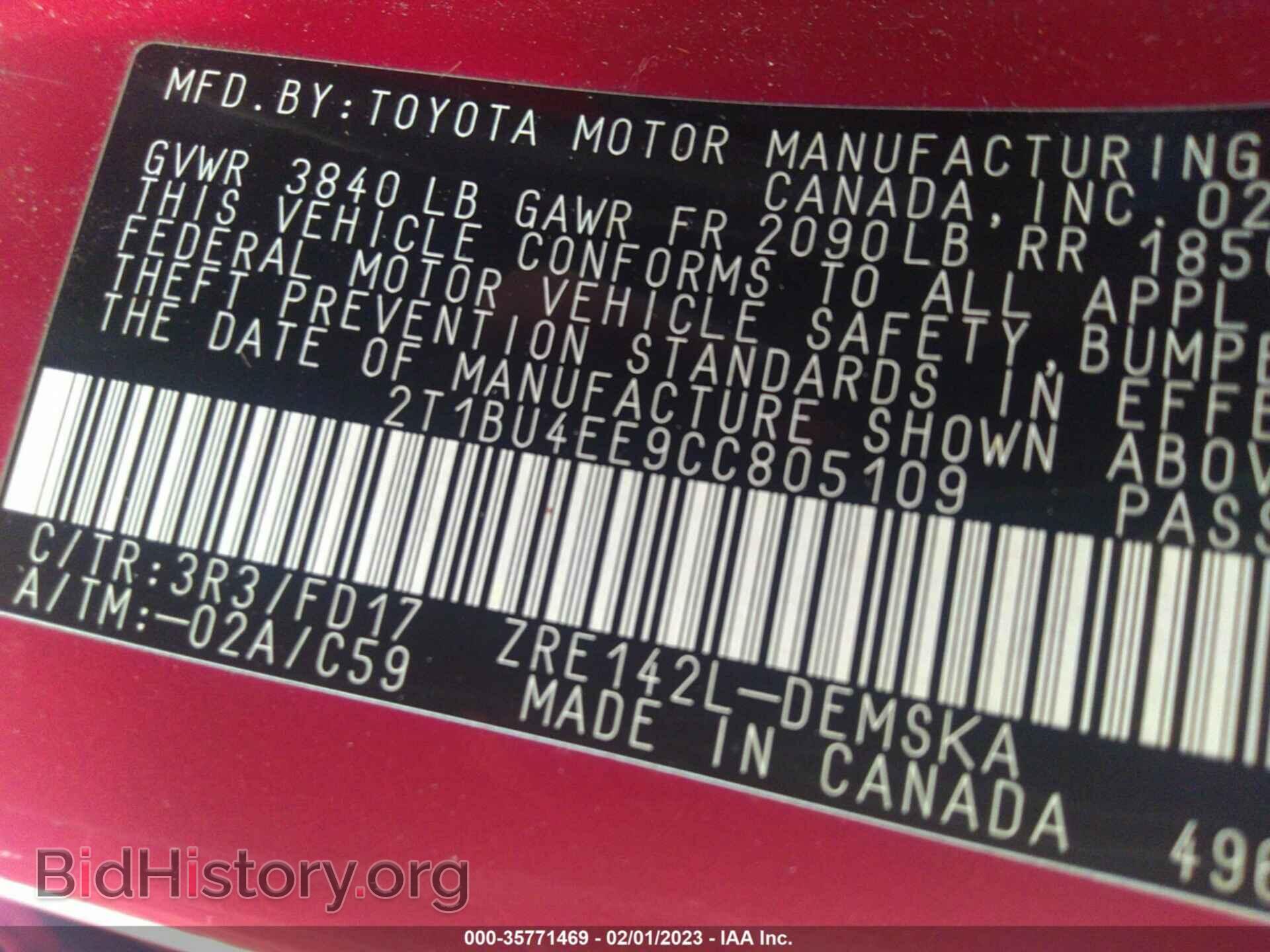 2012 TOYOTA COROLLA - VIN: 2T1BU4EE9CC805109 - Фото 9