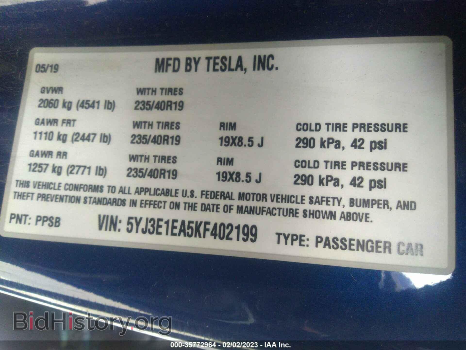 2019 TESLA MODEL 3 - VIN: 5YJ3E1EA5KF402199 - Фото 9