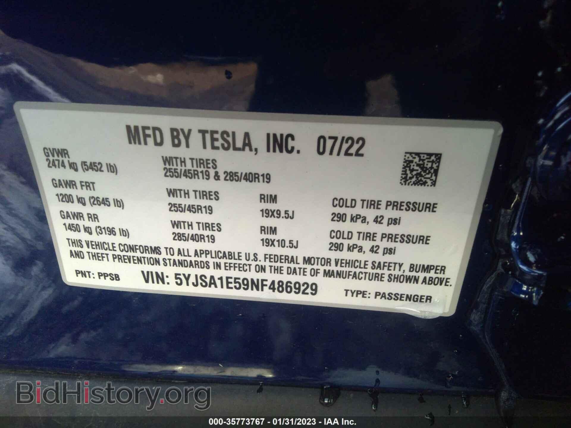 2022 TESLA MODEL S - VIN: 5YJSA1E59NF486929 - Photo 9