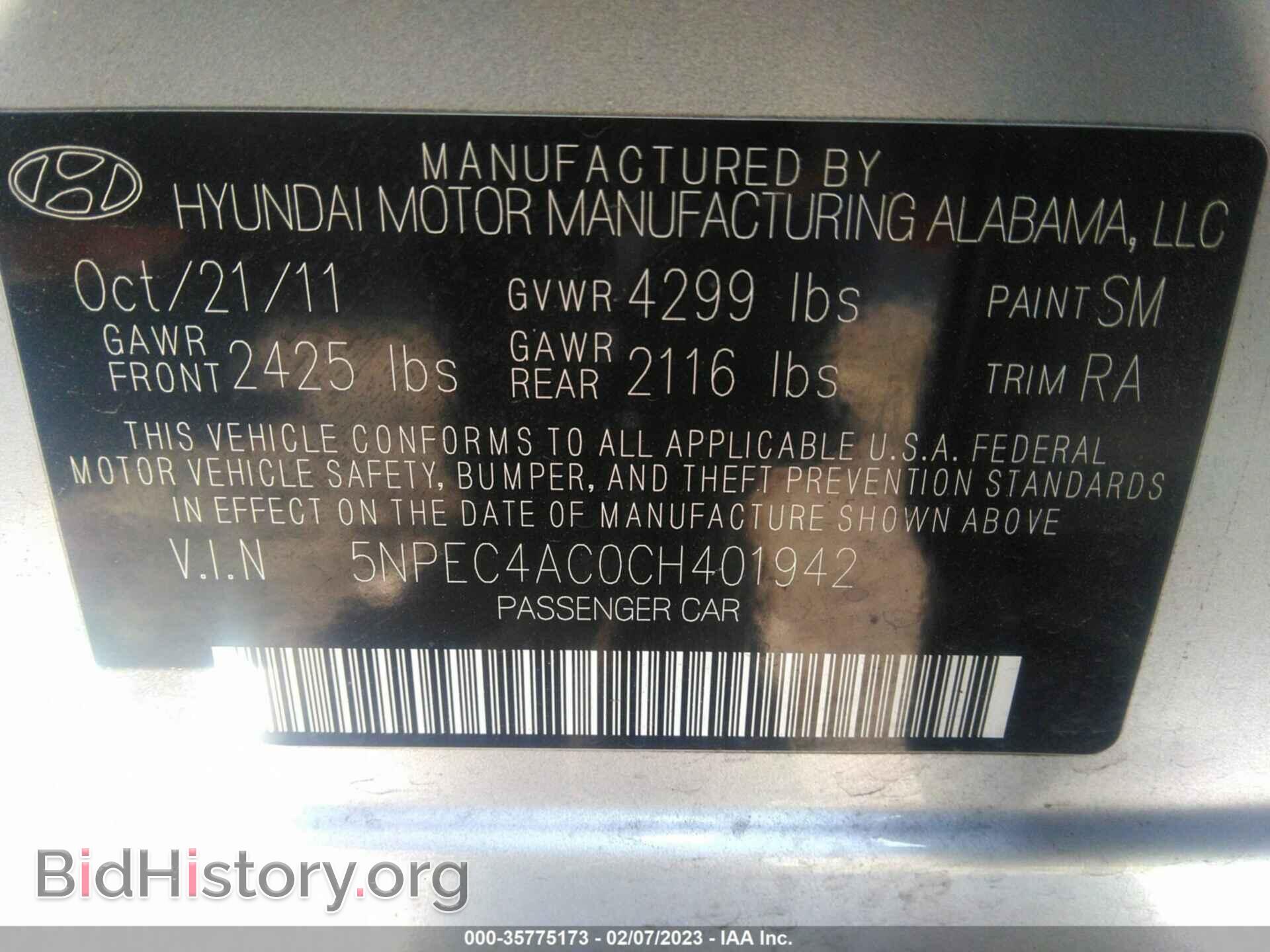 2012 HYUNDAI SONATA - VIN: 5NPEC4AC0CH401942 - Фото 9
