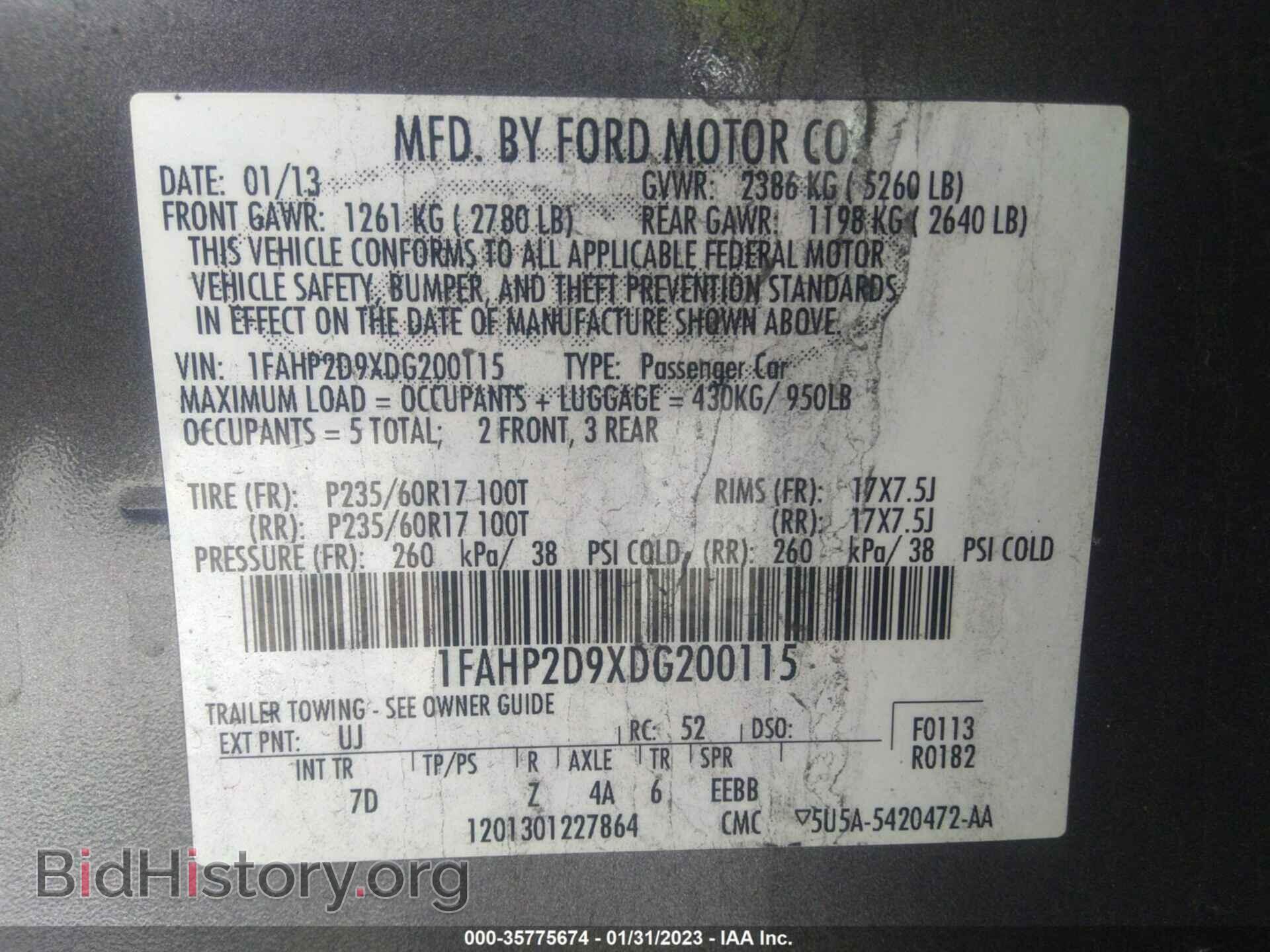 2013 FORD TAURUS - VIN: 1FAHP2D9XDG200115 - Фото 9