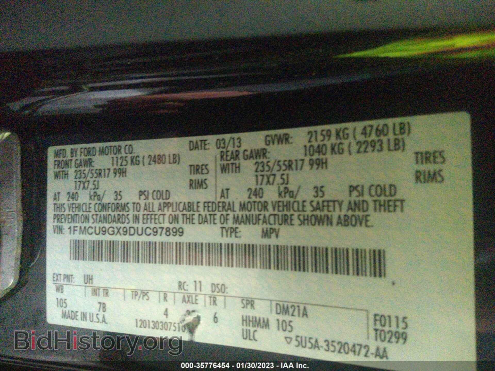2013 FORD ESCAPE - VIN: 1FMCU9GX9DUC97899 - Фото 9