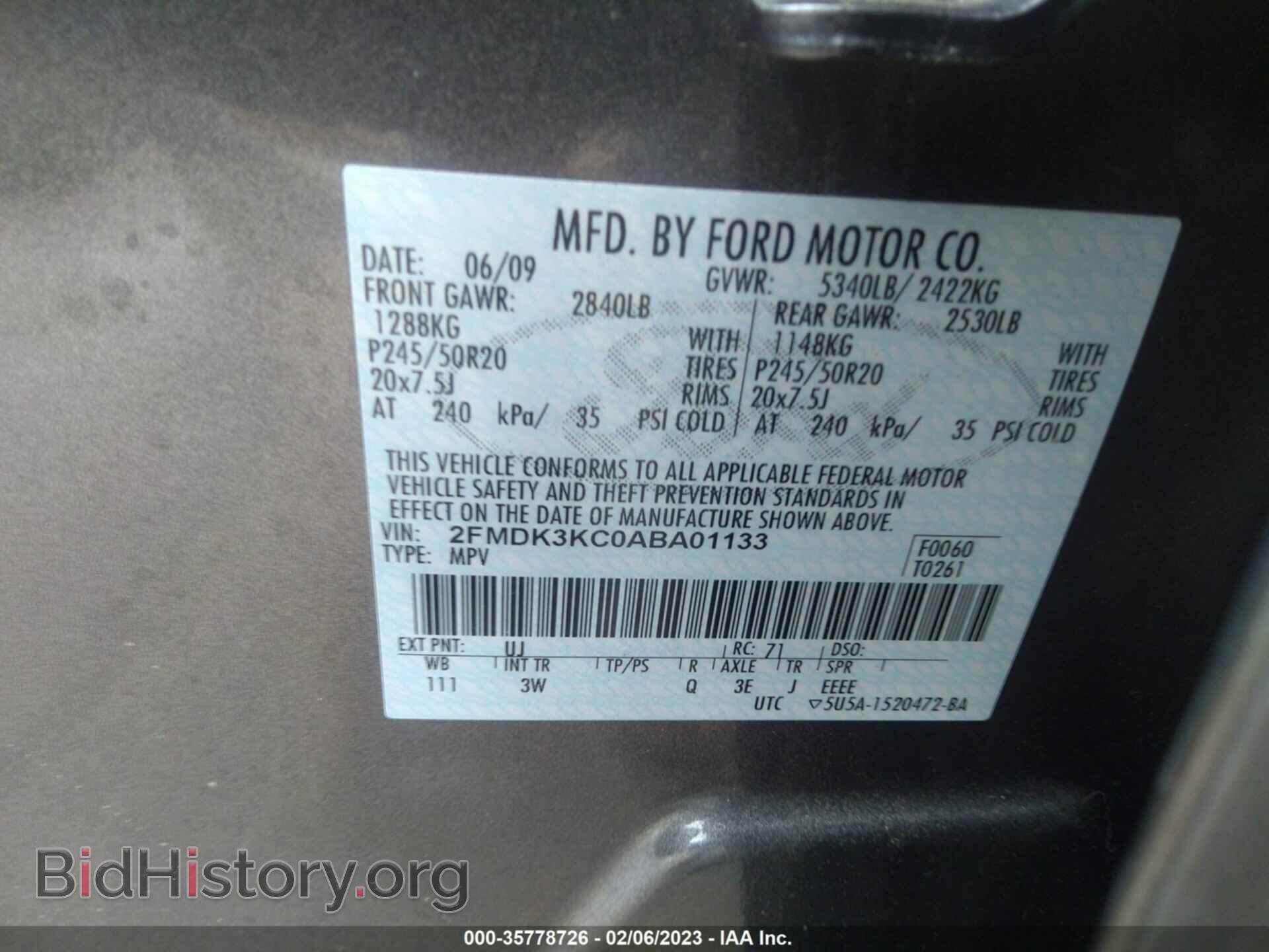 2010 FORD EDGE - VIN: 2FMDK3KC0ABA01133 - Фото 9