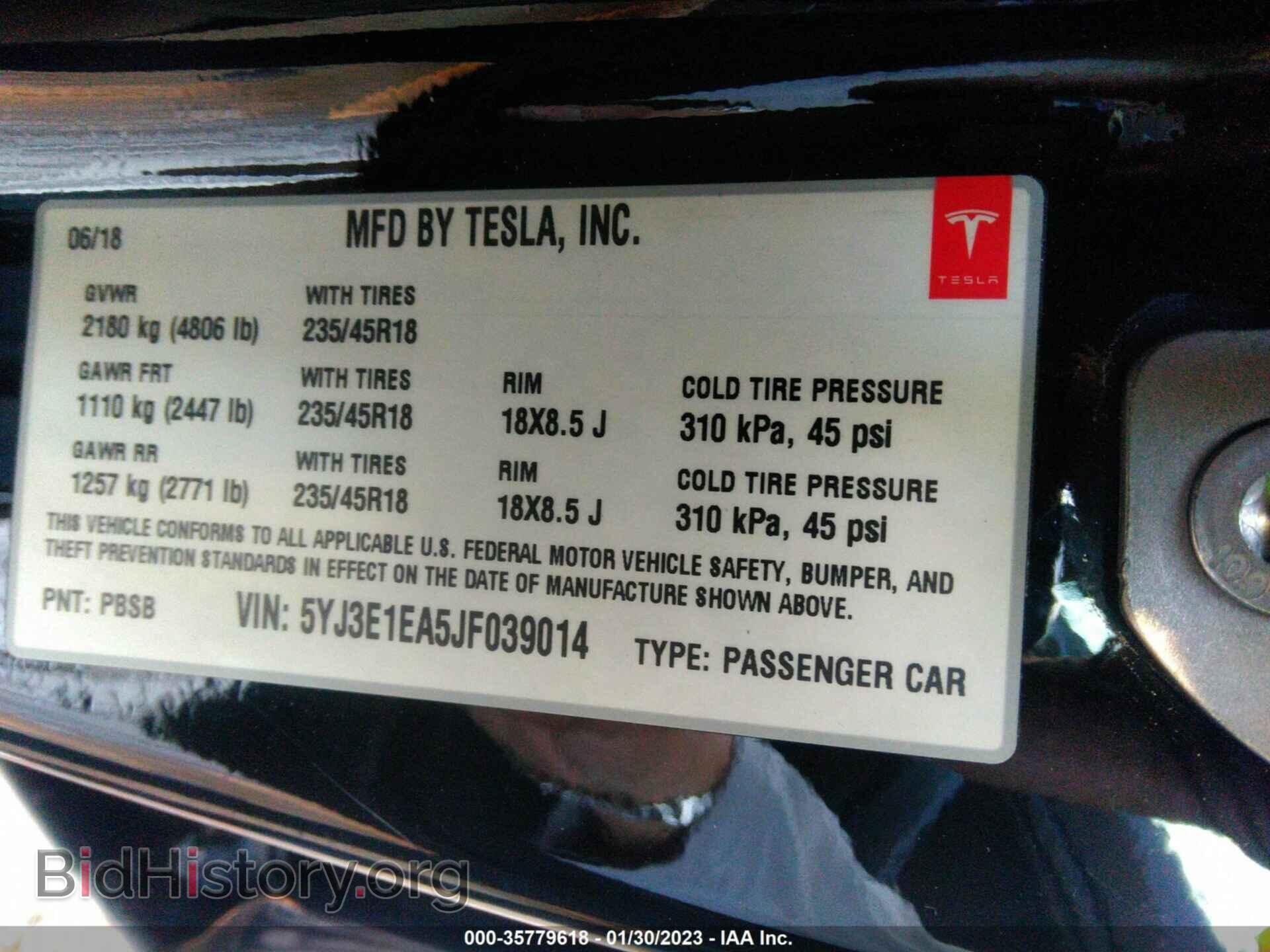 2018 TESLA MODEL 3 - VIN: 5YJ3E1EA5JF039014 - Фото 9