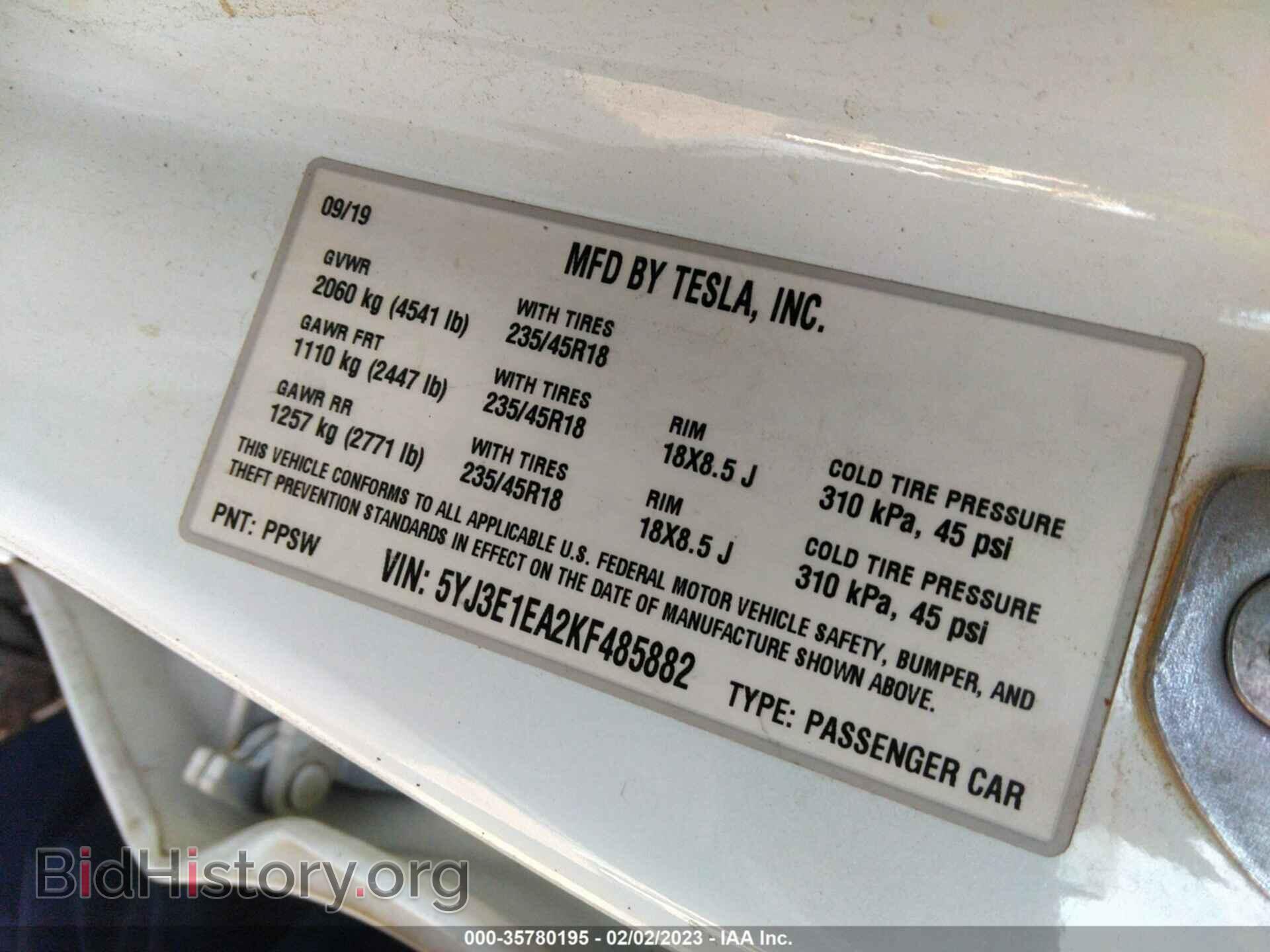 2019 TESLA MODEL 3 - VIN: 5YJ3E1EA2KF485882 - Photo 9