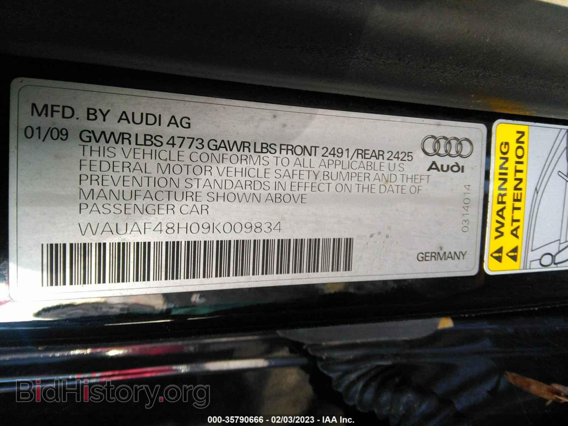 2009 AUDI A4 - VIN: WAUAF48H09K009834 - Фото 9