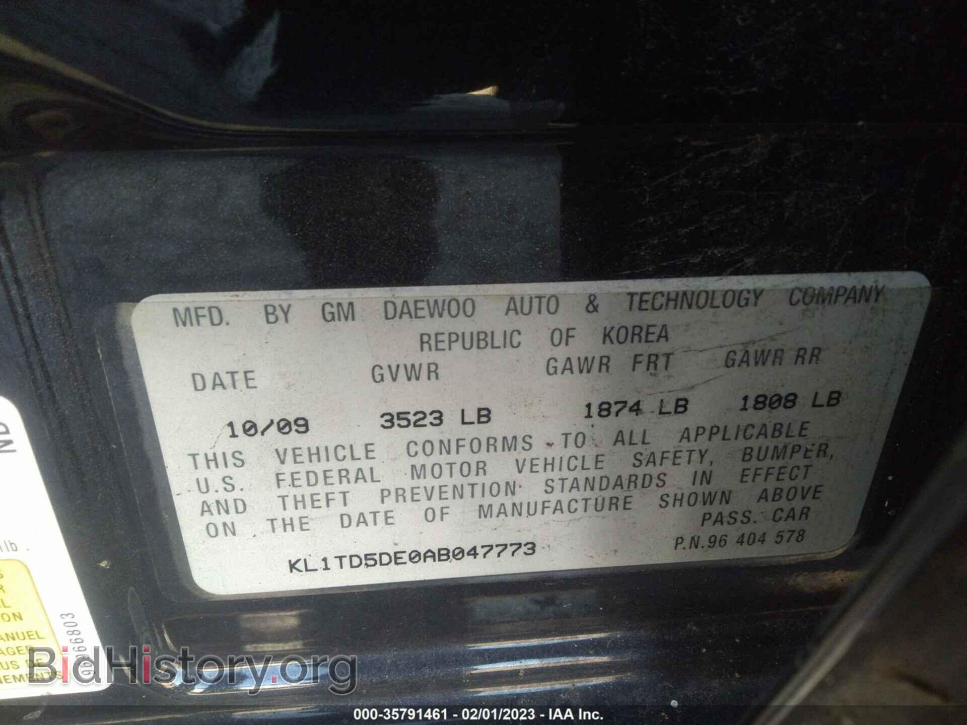 2010 CHEVROLET AVEO - VIN: KL1TD5DE0AB047773 - Фото 9
