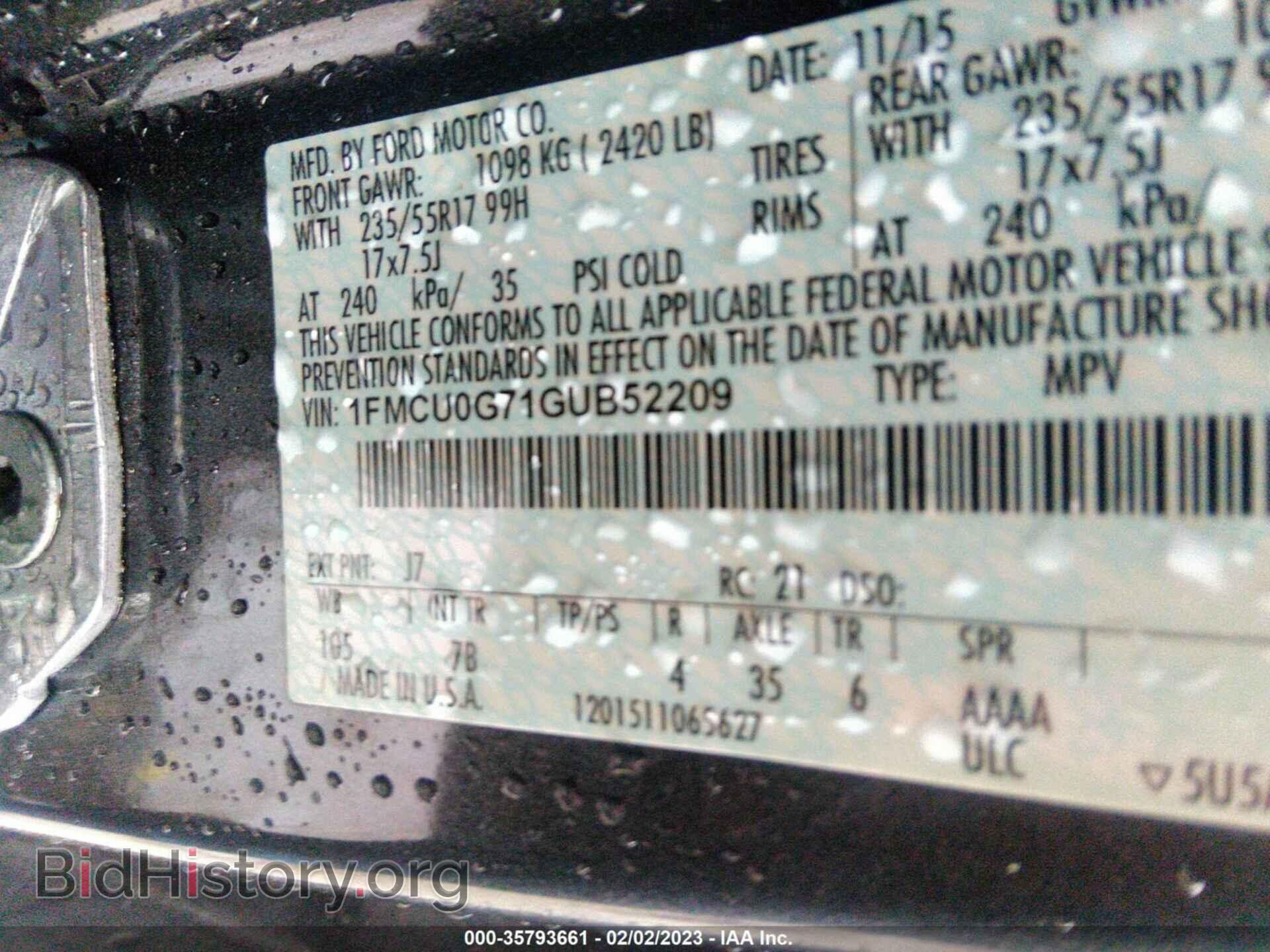 2016 FORD ESCAPE - VIN: 1FMCU0G71GUB52209 - Фото 9