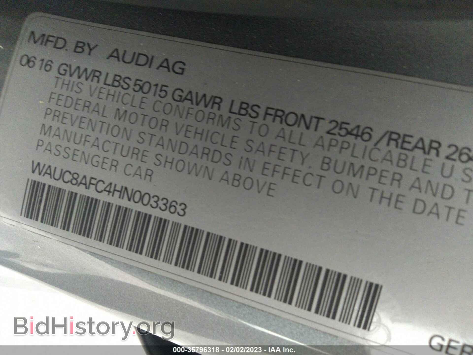 2017 AUDI A6 - VIN: WAUC8AFC4HN003363 - Фото 9