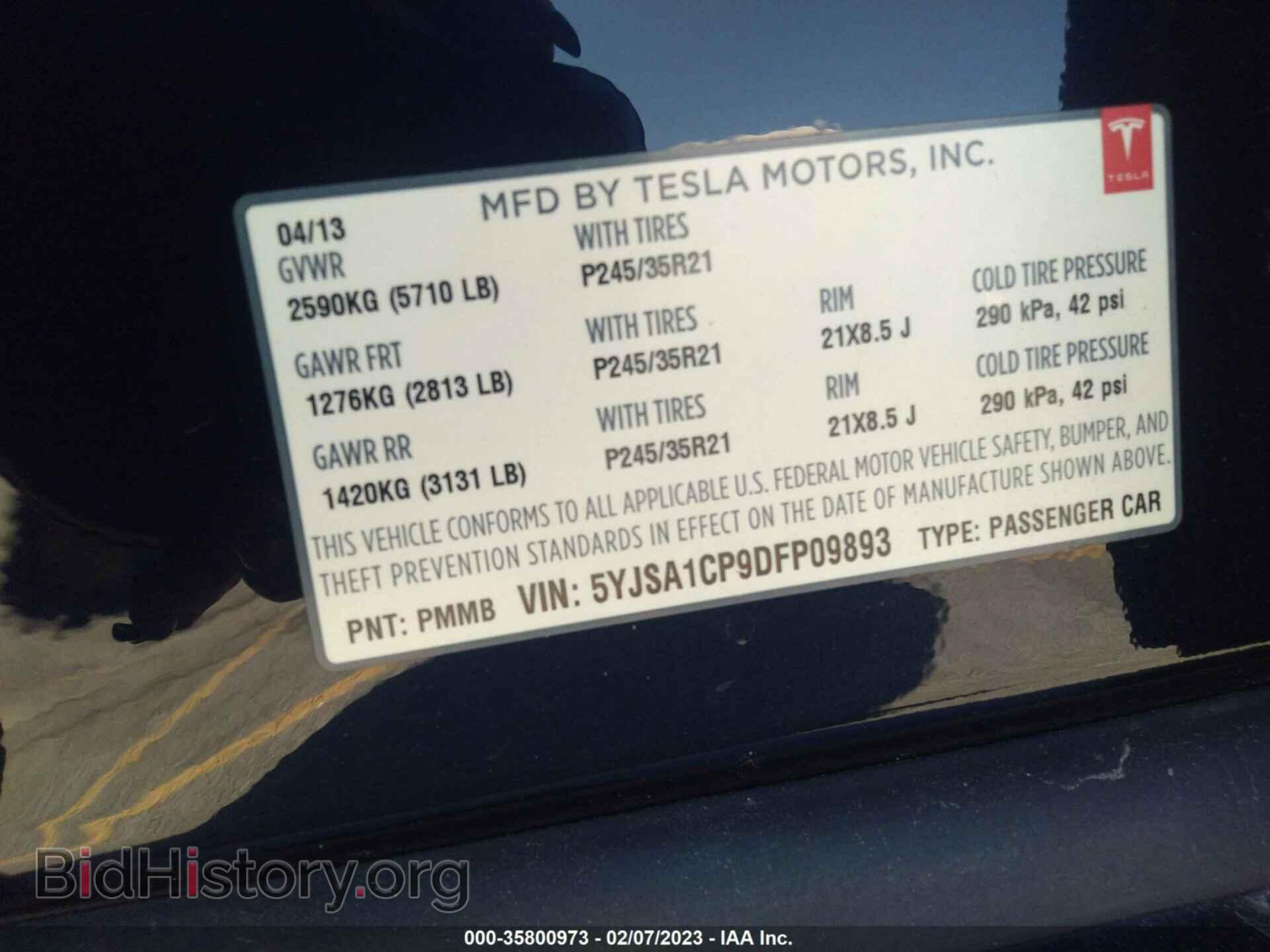 2013 TESLA MODEL S - VIN: 5YJSA1CP9DFP09893 - Фото 9