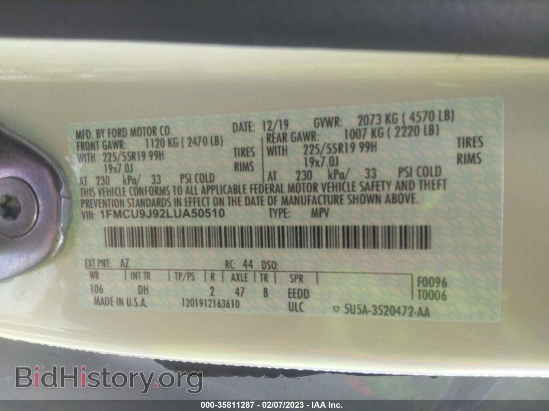 2020 FORD ESCAPE - VIN: 1FMCU9J92LUA50510 - Photo 9
