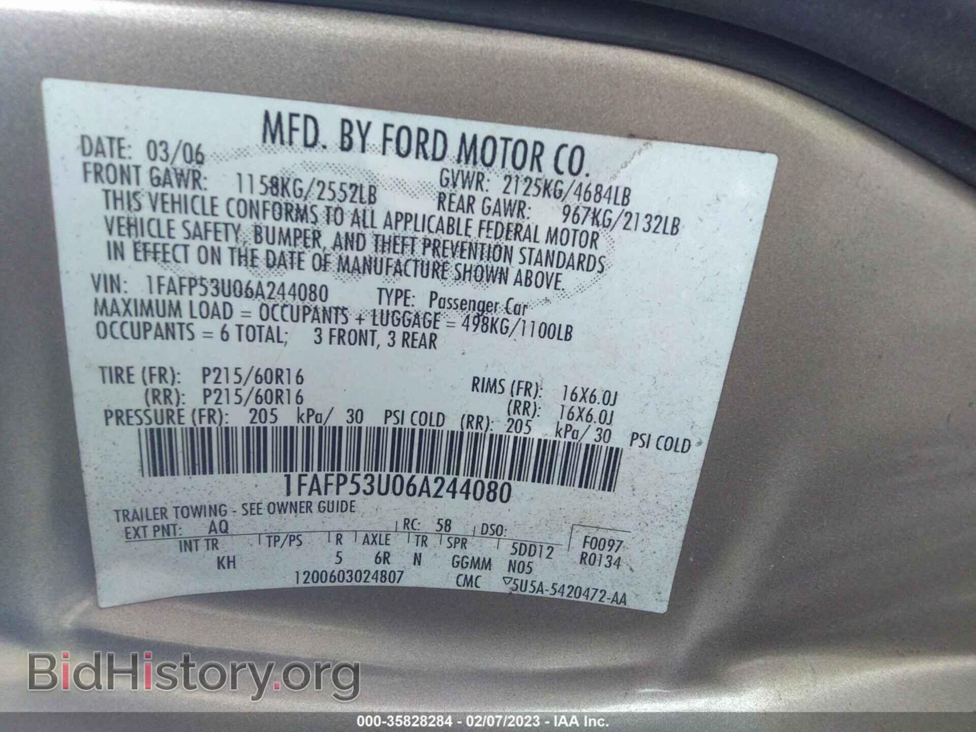 2006 FORD TAURUS - VIN: 1FAFP53U06A244080 - Фото 9