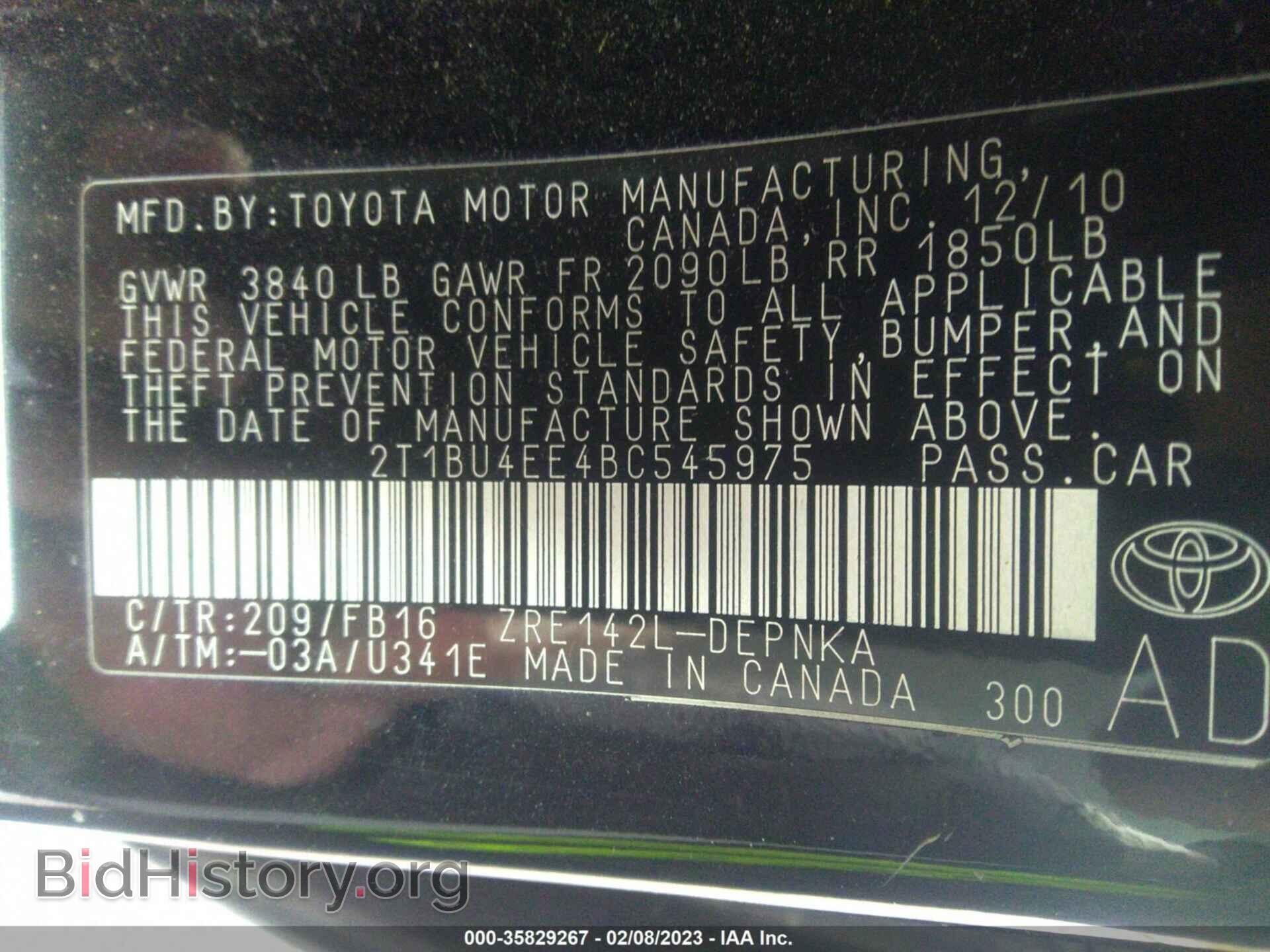 2011 TOYOTA COROLLA - VIN: 2T1BU4EE4BC545975 - Фото 9