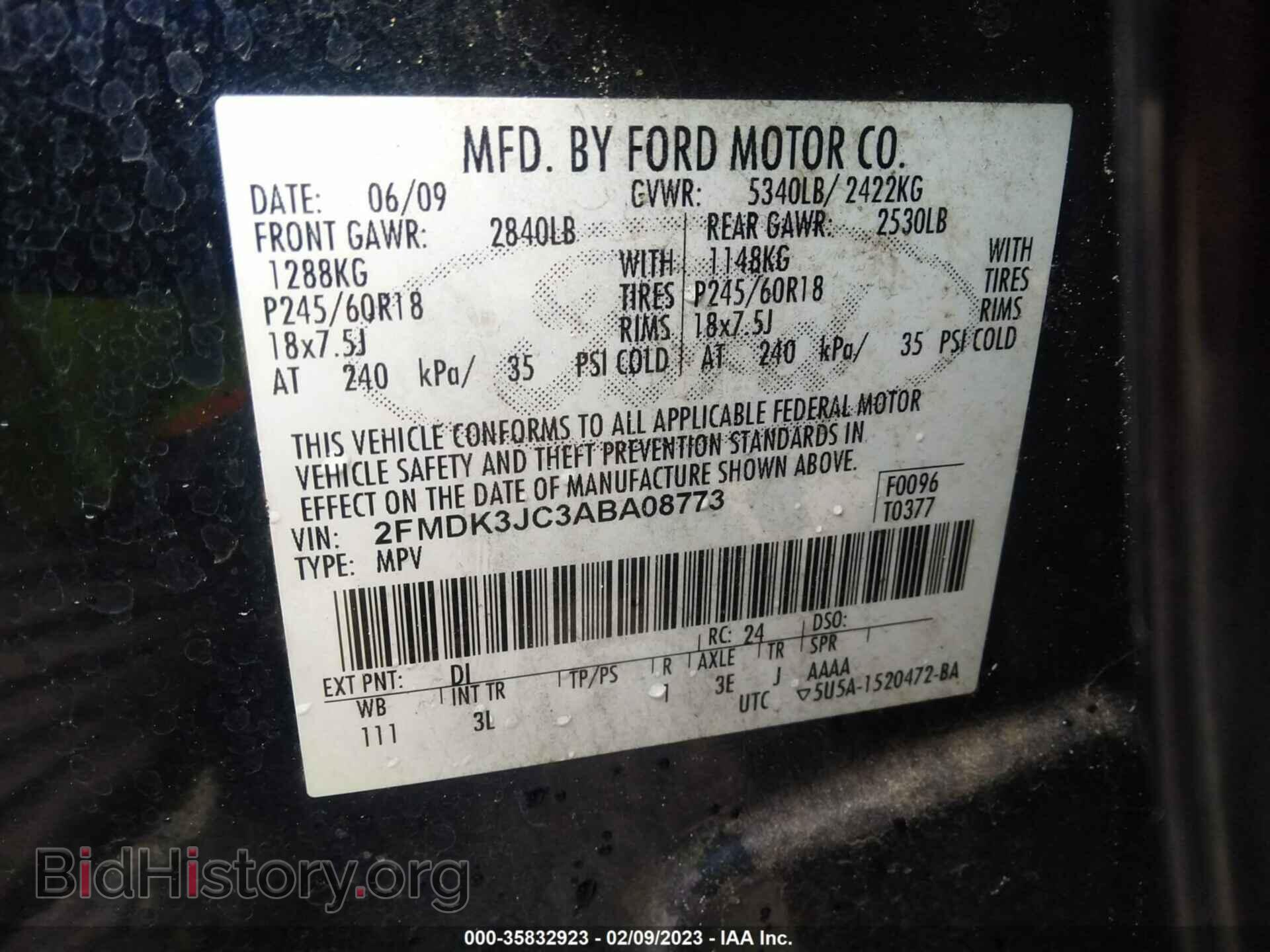 2010 FORD EDGE - VIN: 2FMDK3JC3ABA08773 - Фото 9