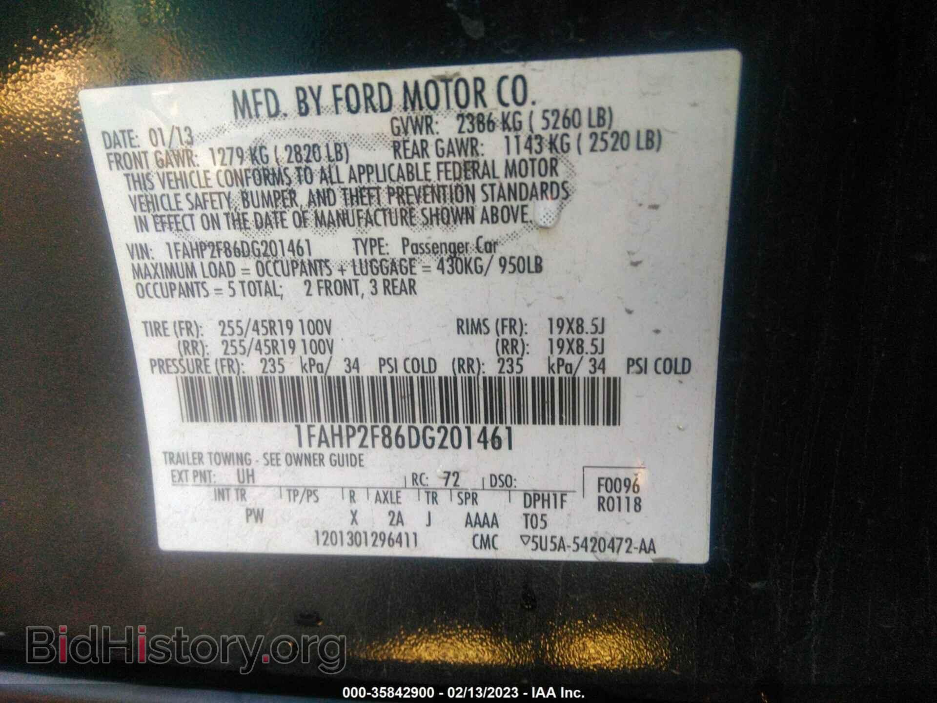 2013 FORD TAURUS - VIN: 1FAHP2F86DG201461 - Фото 9