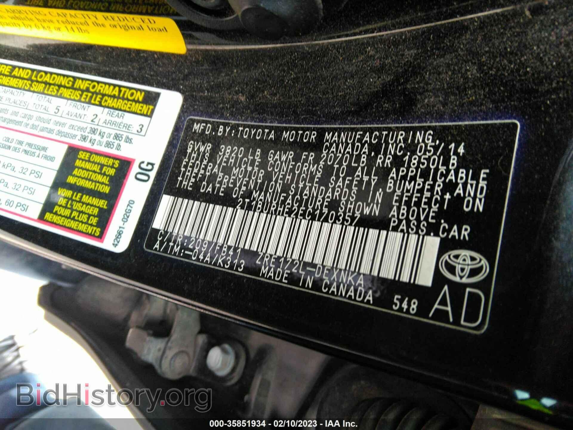 2014 TOYOTA COROLLA - VIN: 2T1BURHE2EC170357 - Фото 9