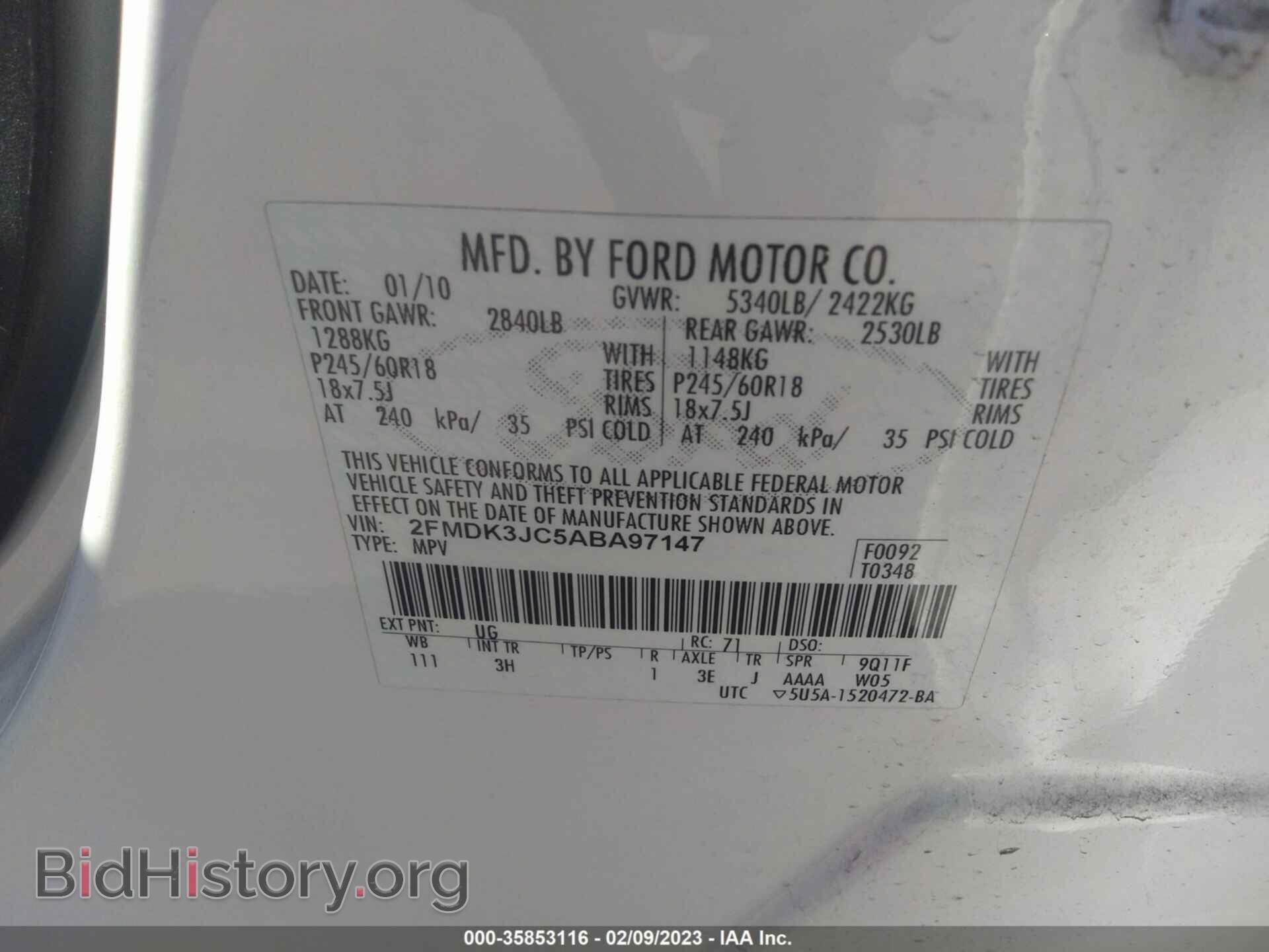 2010 FORD EDGE - VIN: 2FMDK3JC5ABA97147 - Фото 9