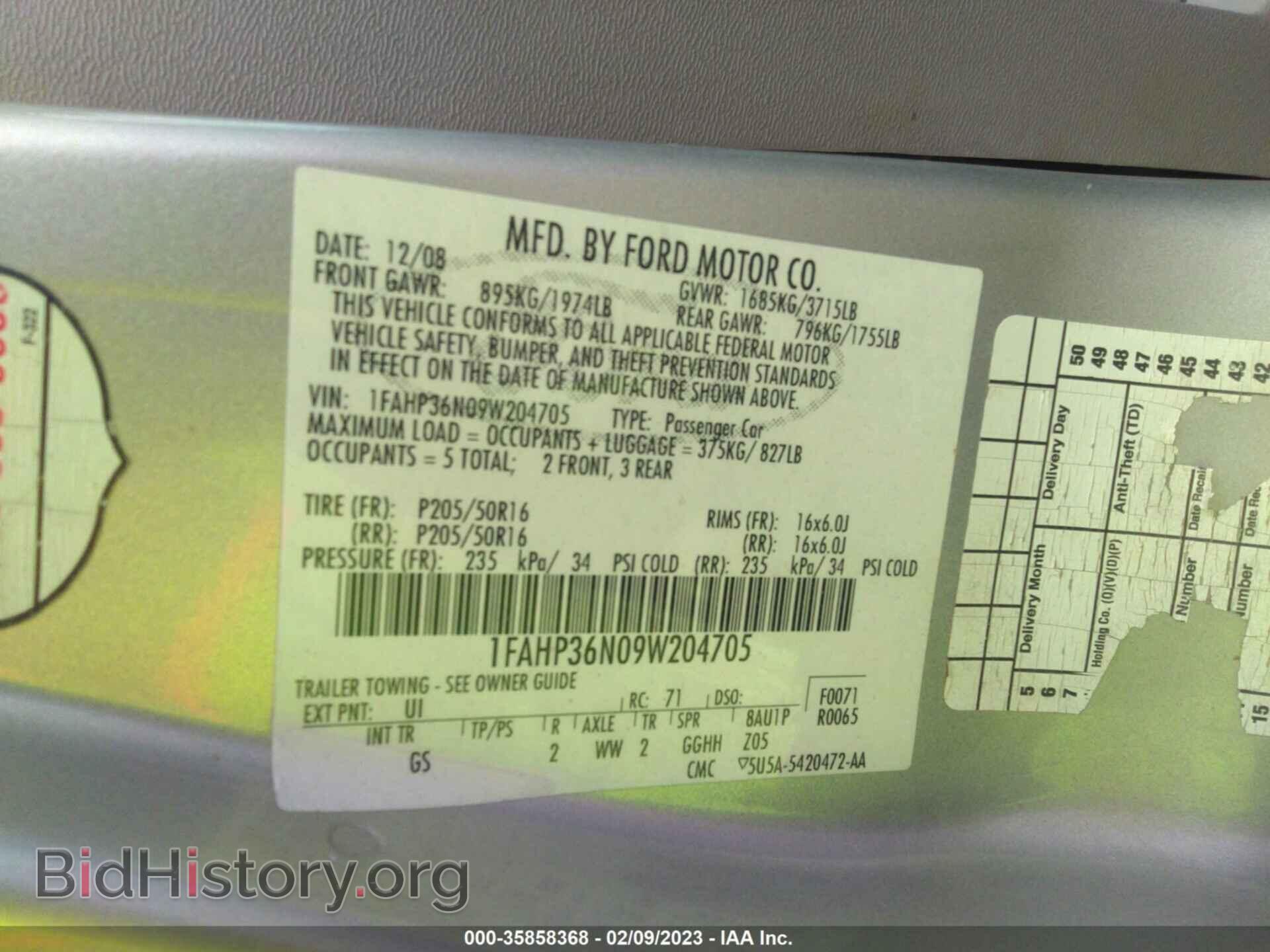2009 FORD FOCUS - VIN: 1FAHP36N09W204705 - Фото 9