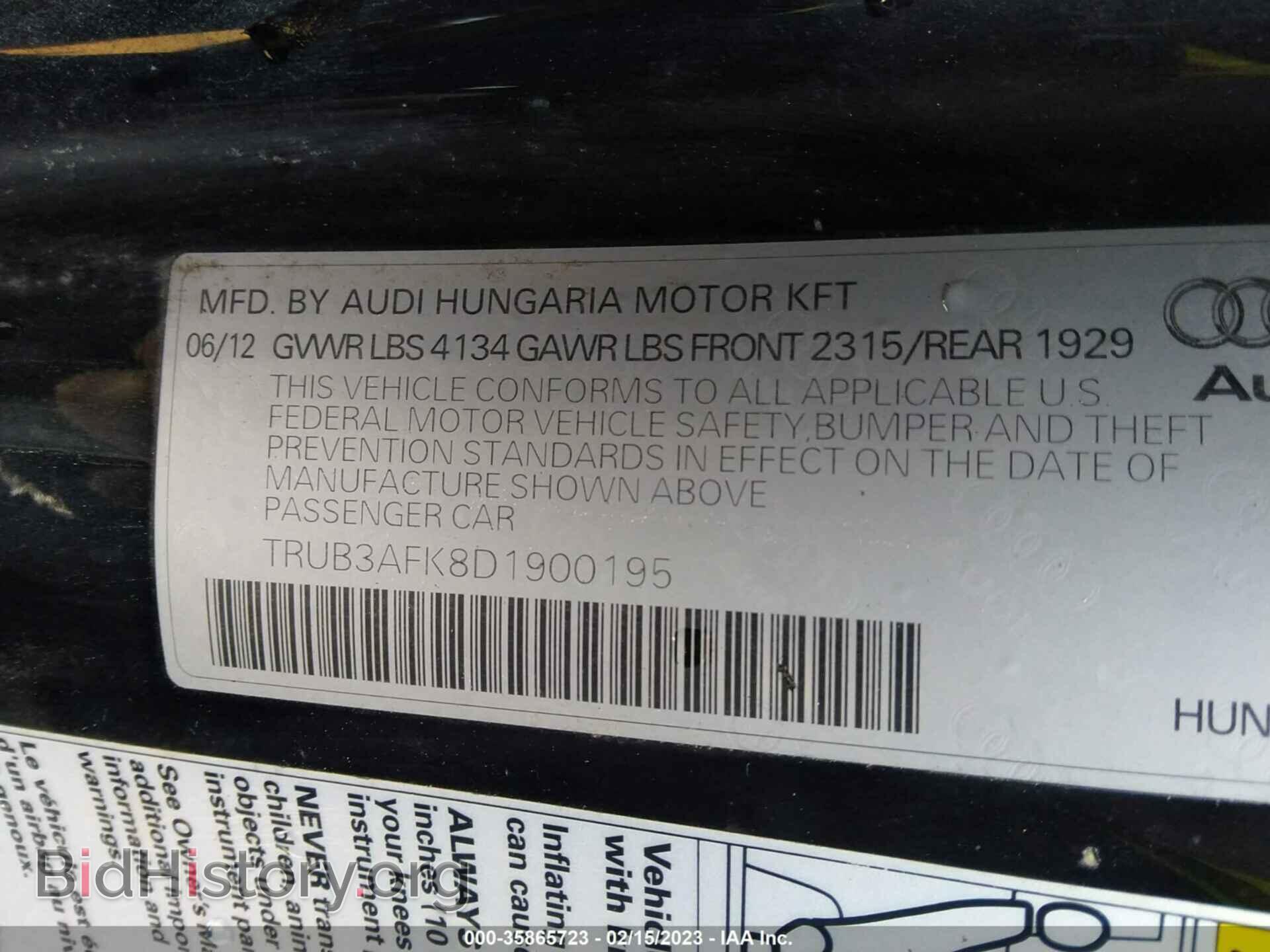 2013 AUDI TT RS - VIN: TRUB3AFK8D1900195 - Photo 9