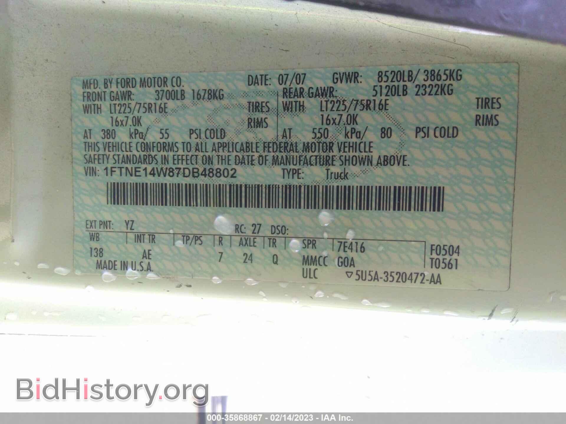 2007 FORD ECONOLINE CARGO VAN - VIN: 1FTNE14W87DB48802 - Фото 9