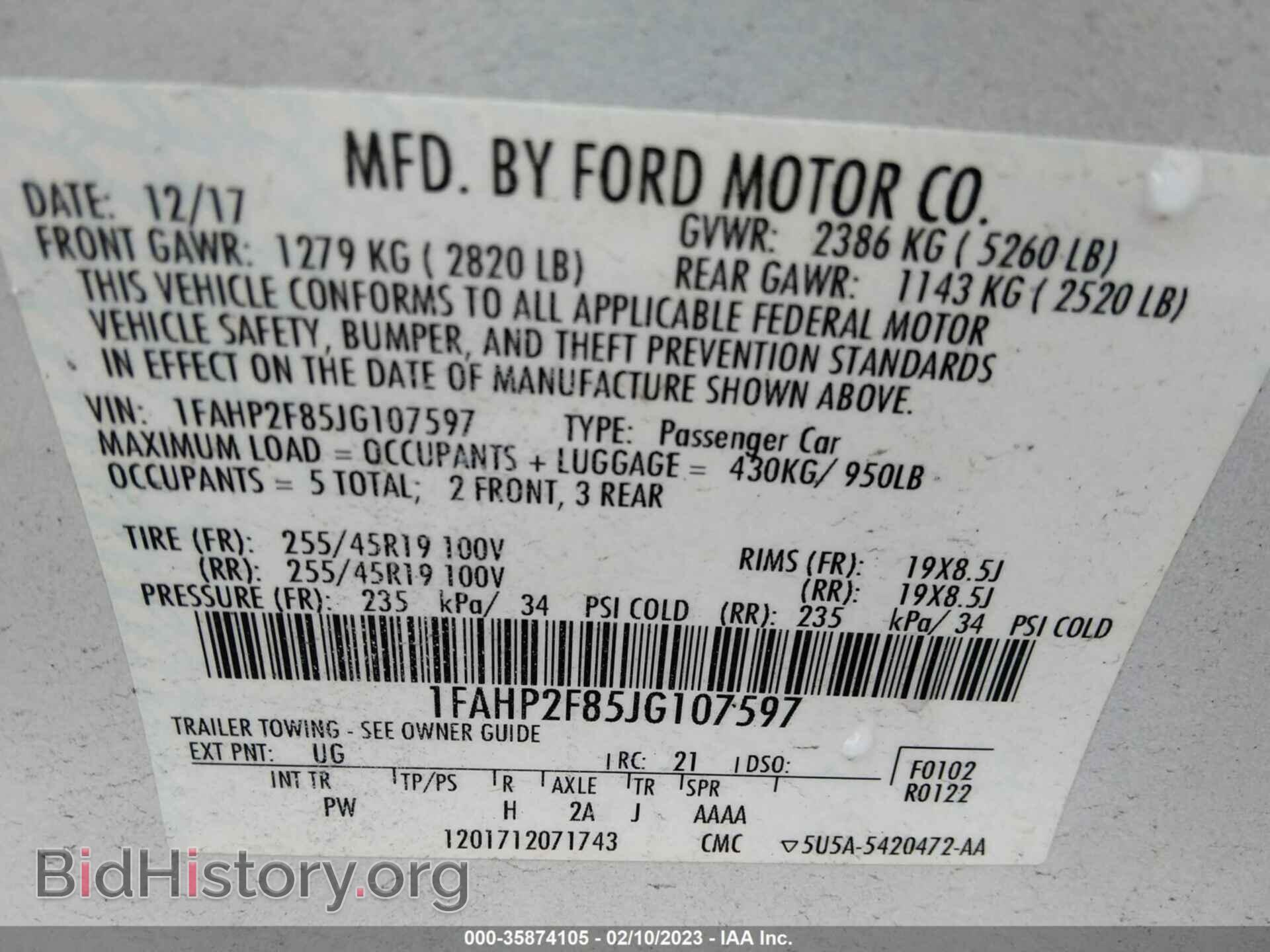 2018 FORD TAURUS - VIN: 1FAHP2F85JG107597 - Фото 9