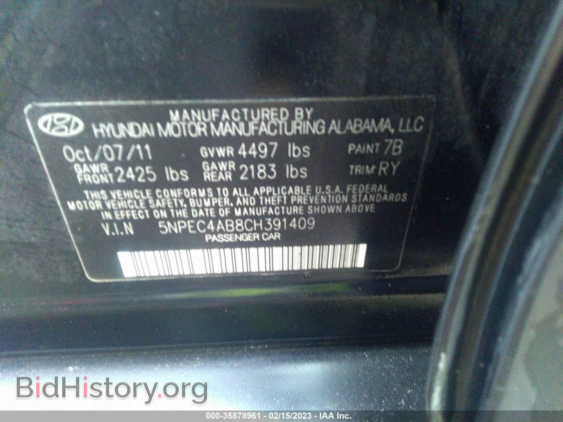 2012 HYUNDAI SONATA - VIN: 5NPEC4AB8CH391409 - Фото 9