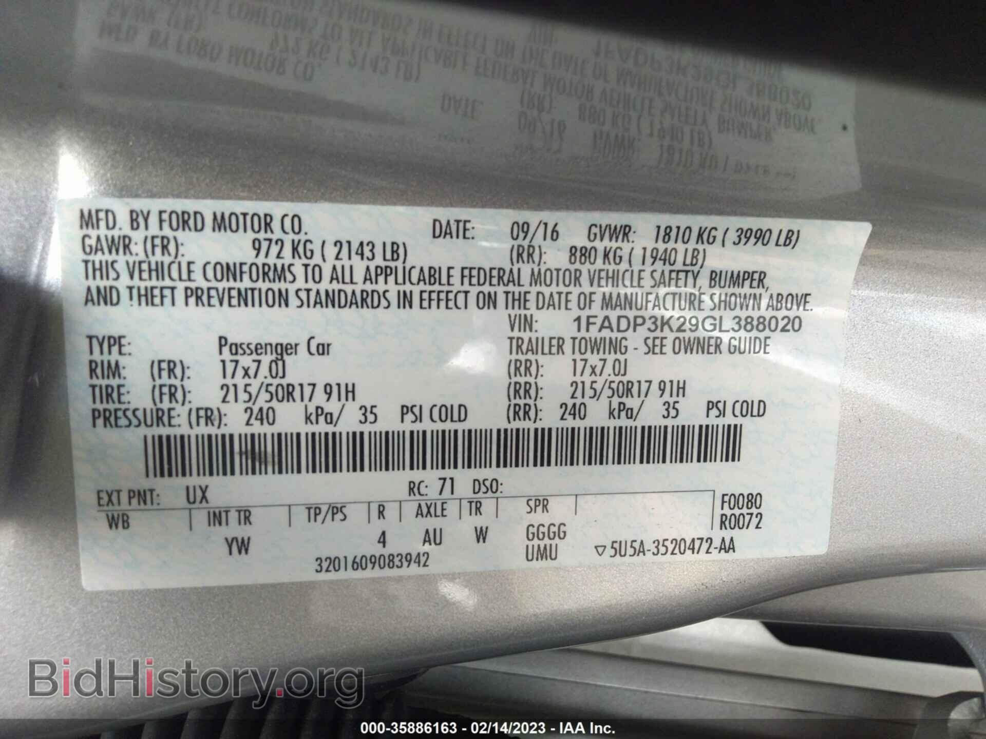 2016 FORD FOCUS - VIN: 1FADP3K29GL388020 - Фото 9