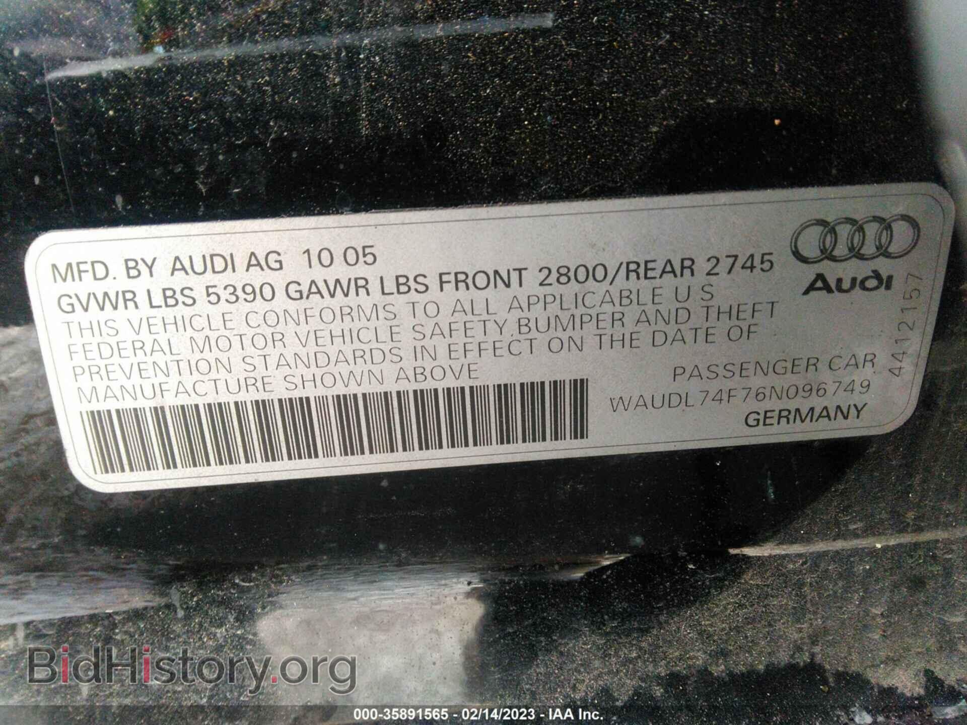 2006 AUDI A6 - VIN: WAUDL74F76N096749 - Фото 9