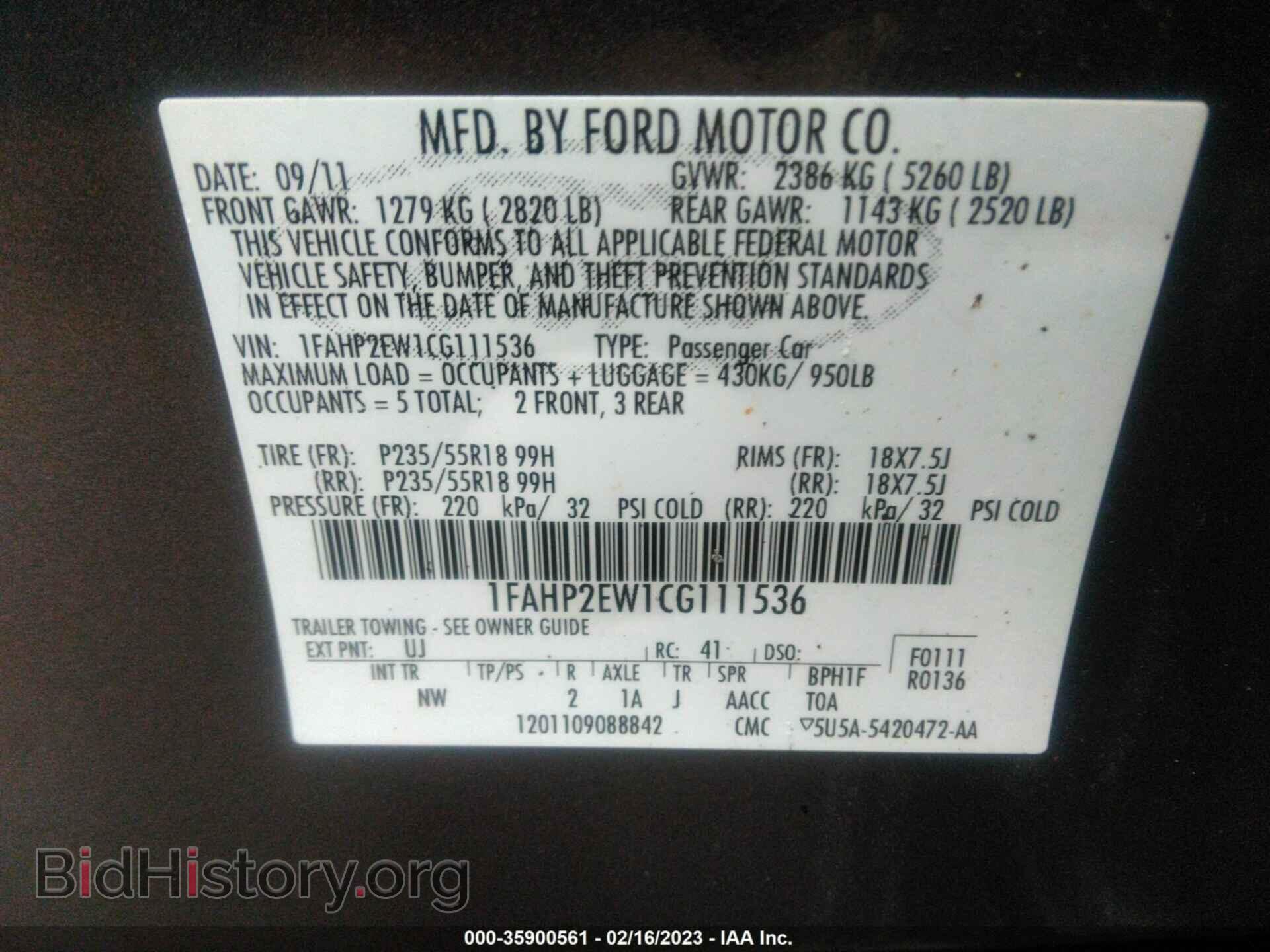 2012 FORD TAURUS - VIN: 1FAHP2EW1CG111536 - Photo 9