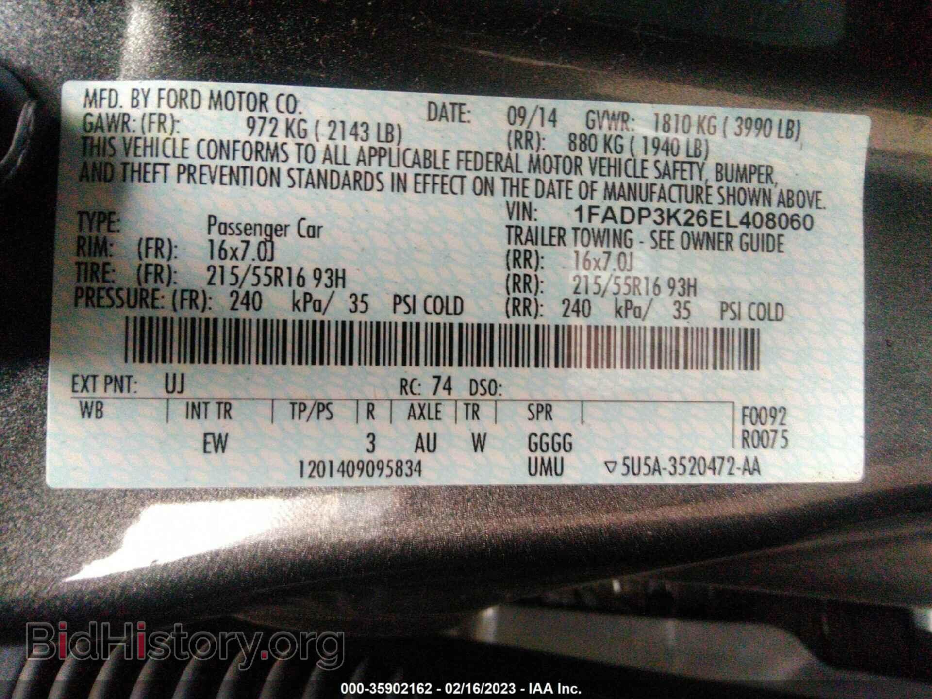 2014 FORD FOCUS - VIN: 1FADP3K26EL408060 - Фото 9